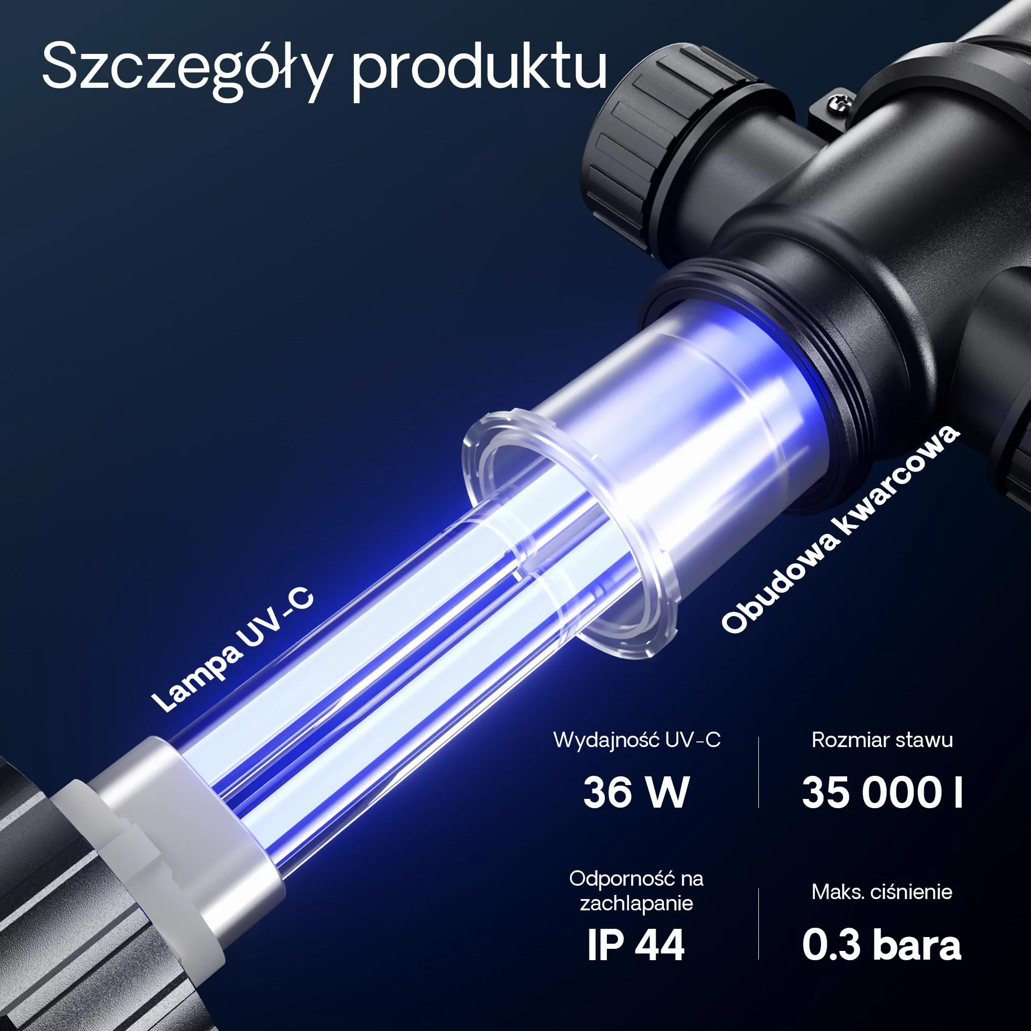 SunSun CUV-136 sterylizator UV-C do oczka wodnego i stawu, lampa uv do eliminacji glonów i bakterii, filtr do oczek wodnych 36 W energooszczędny