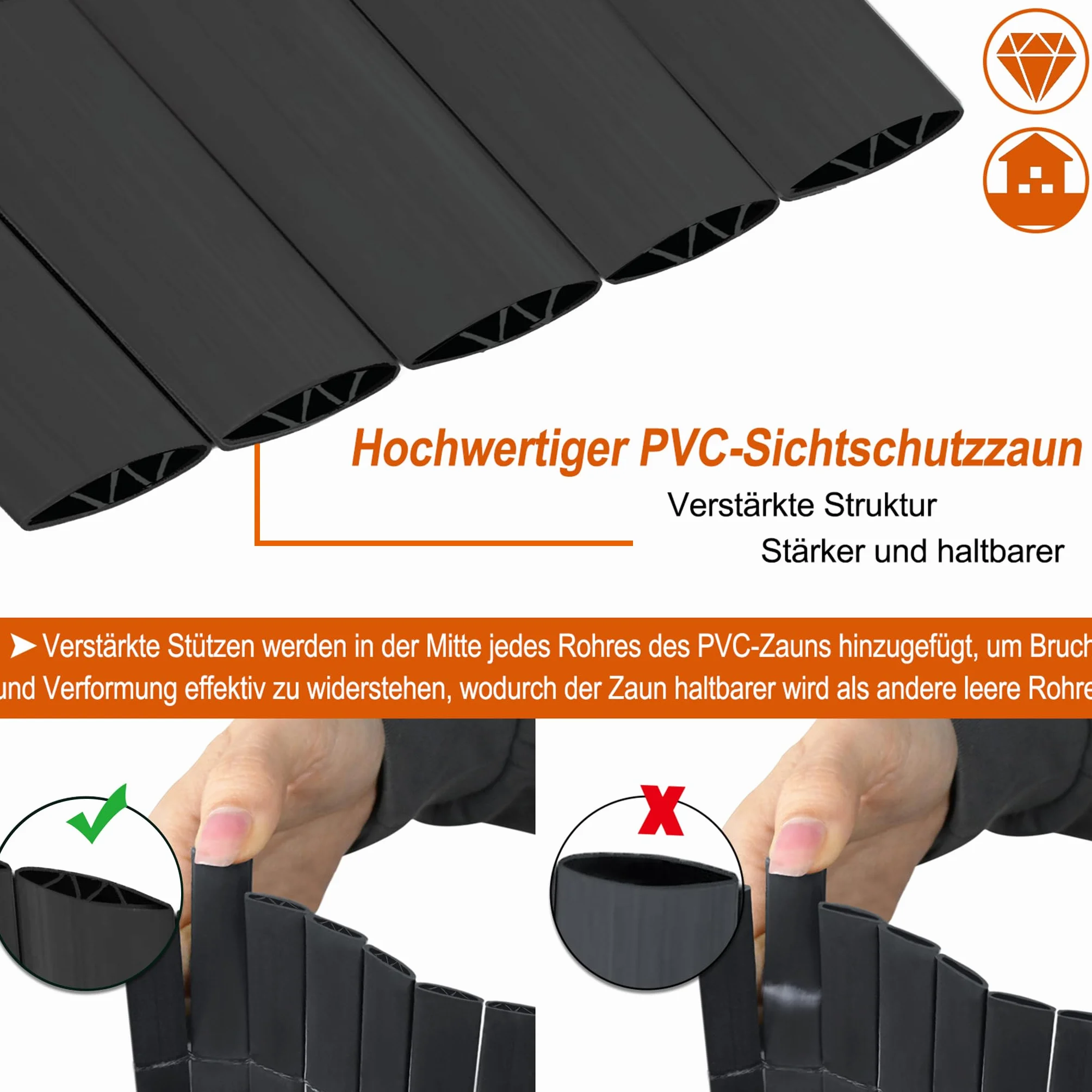 Mata Prywatna Wiatrochronna PCV 160x800cm z Imitacji Bambusa Antracyt