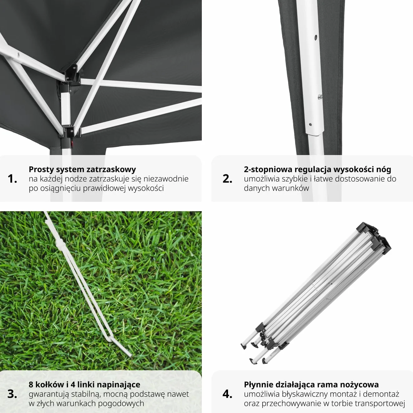 tectake® Składana Altanka, Pawilon Ogrodowy 3x3m, Wodoodporny Dach z Ochroną UV, Stalowy Stelaż Malowany Proszkowo, Regulacja Wysokości, Łatwy Montaż, Namiot Imprezowy (Szary)