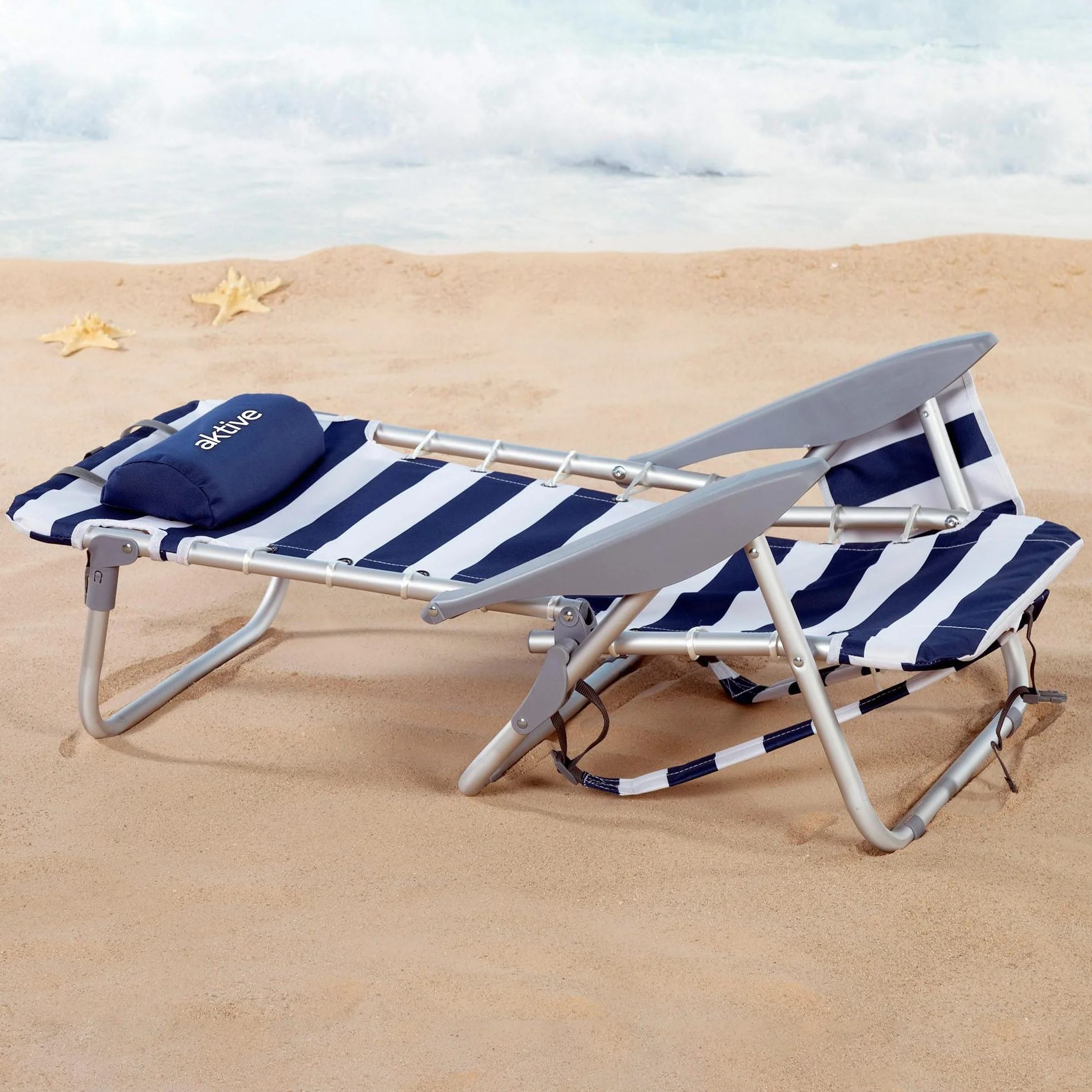 AKTIVE Zestaw 2 składanych krzeseł plażowych wielopozycyjnych 4 pozycje 50x45x76 cm