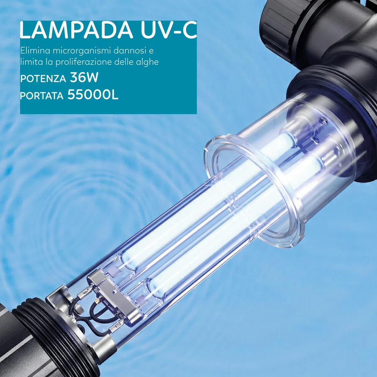 AQPOND sterylizator UV do stawu - oczyszczacz UV-C do kontroli glonów i wody zielonej - system sterylizacji do stawów, stawów i fontann ogrodowych, 7000 lt/h, 36 W