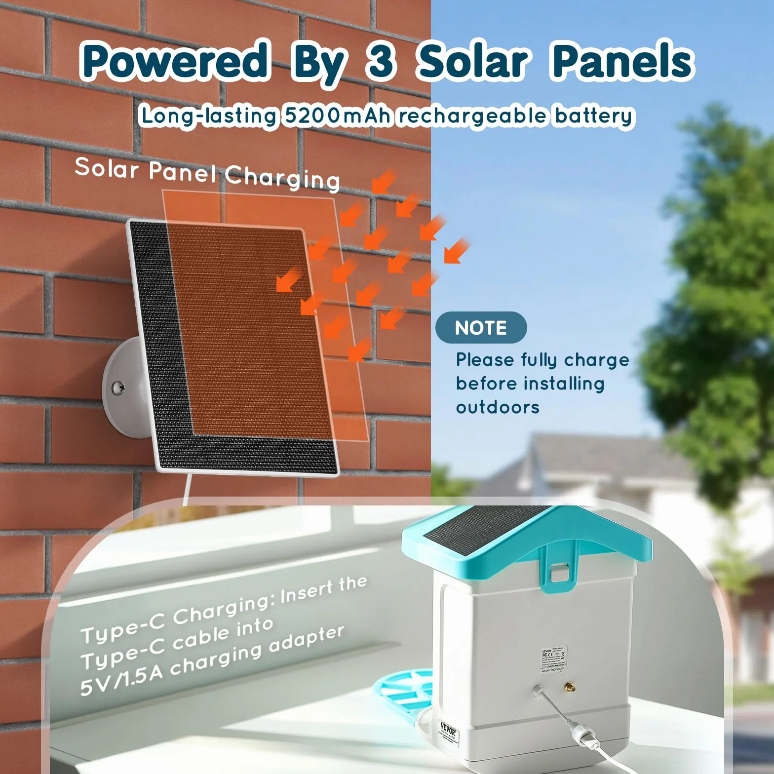 VEVOR Karmnik dla ptaków z kamerą zasilany energią słoneczną, inteligentny karmnik dla ptaków z 3 panelami słonecznymi, bezprzewodowy podajnik wideo z identyfikacją AI, 2K Full HD, automatyczne