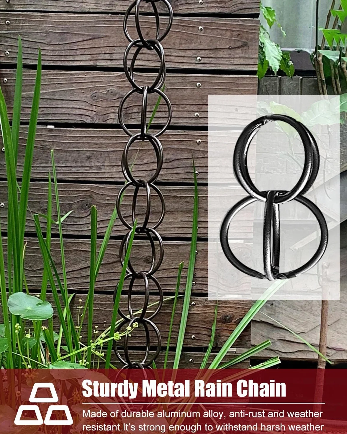 Rain Chain Ozdobne Łańcuchy Deszczowe Wodospad, Metalowy Łańcuszek do Łapacza Deszczu, Rynny Rynny Spustowe Odwracacze Wody Deszczowej, Zewnętrzny Łańcuch Deszczowy do Kolektora Wody (Size : 3.6m/12f