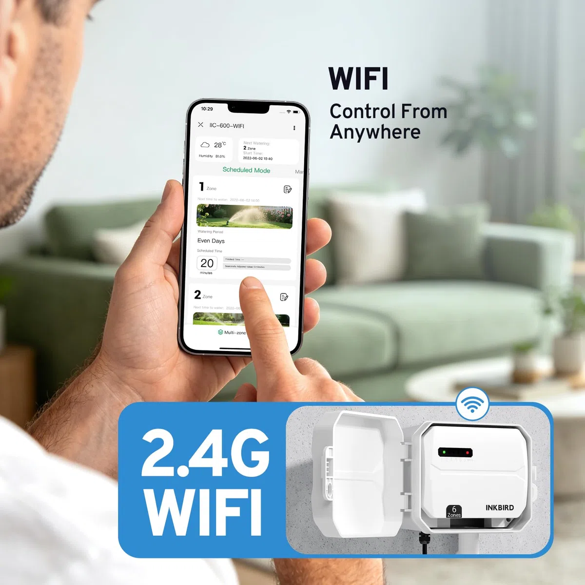 Inkbird IIC-600 Wifi 6 stref programator do nawadniania z wodoodpornym pudełkiem, automatyczne nawadnianie WiFi w ogrodzie, timer, wbudowany nieulotny pamięć, wsparcie czujnika deszczu i regulacja