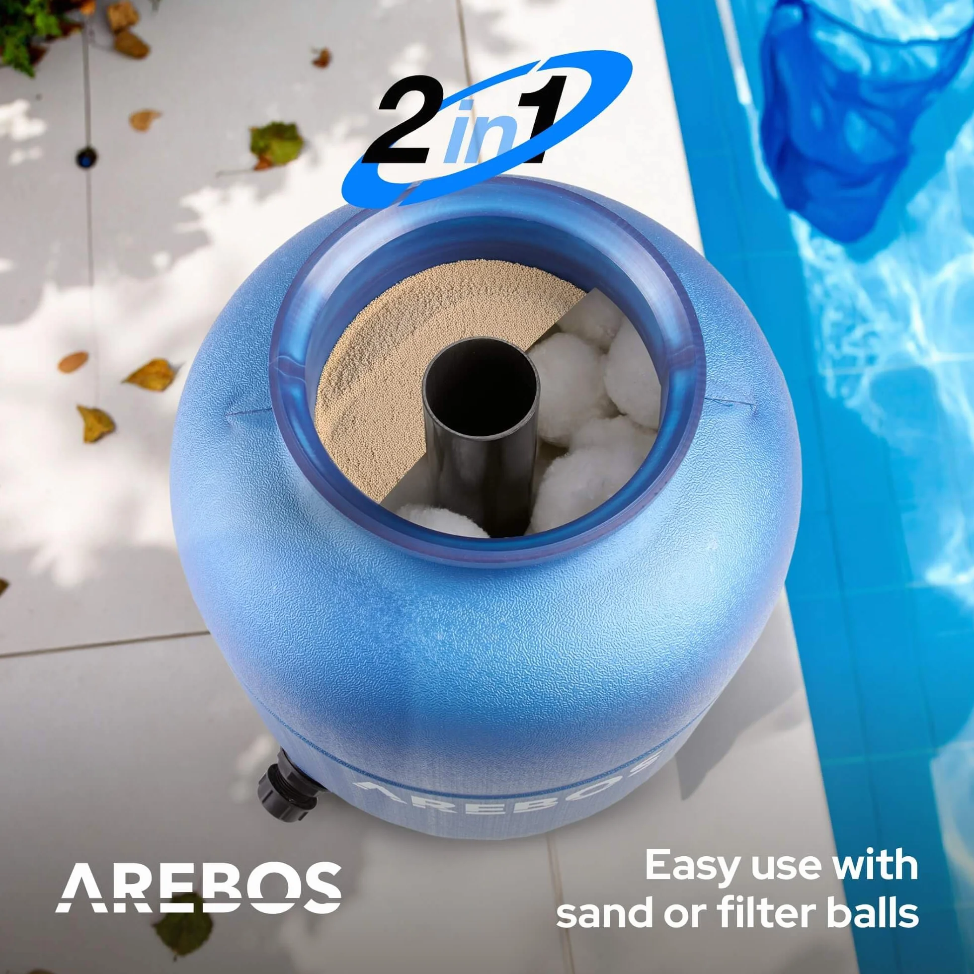 Arebos System filtra piaskowego z pompą 350 W 9500 L/h 20 kg piasku 7-drożny zawór manometr