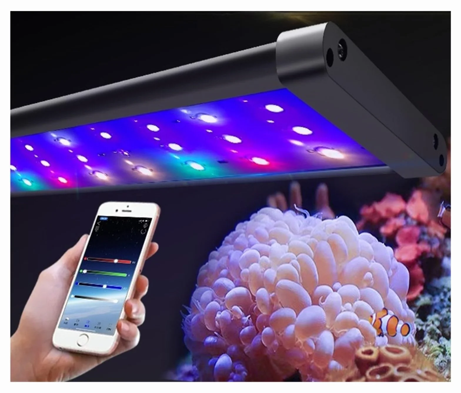 Lampa Akwariowa, Rafa koralowa wzrost oświetlenie do akwarium inteligentne oświetlenie zbiornika wody morskiej z projektem symulacja wschód słońca zachód słońca kontrola aplikacji(45CM-33W)