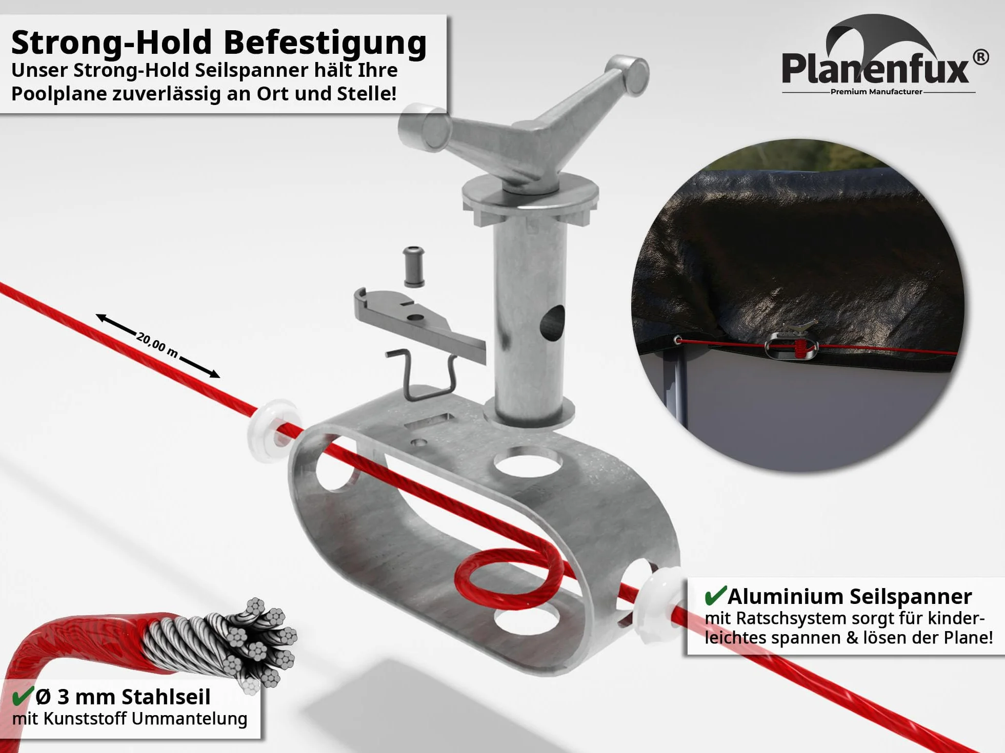 Planenfux® Okrągła osłona basenu 550 cm (do basenów o średnicy 500-550 cm), 2 w 1, wykonana z materiału PE o gramaturze 200 g/m², plandeka solarna na lato i zimę, Ø 610 cm, okrągła osłona basenu