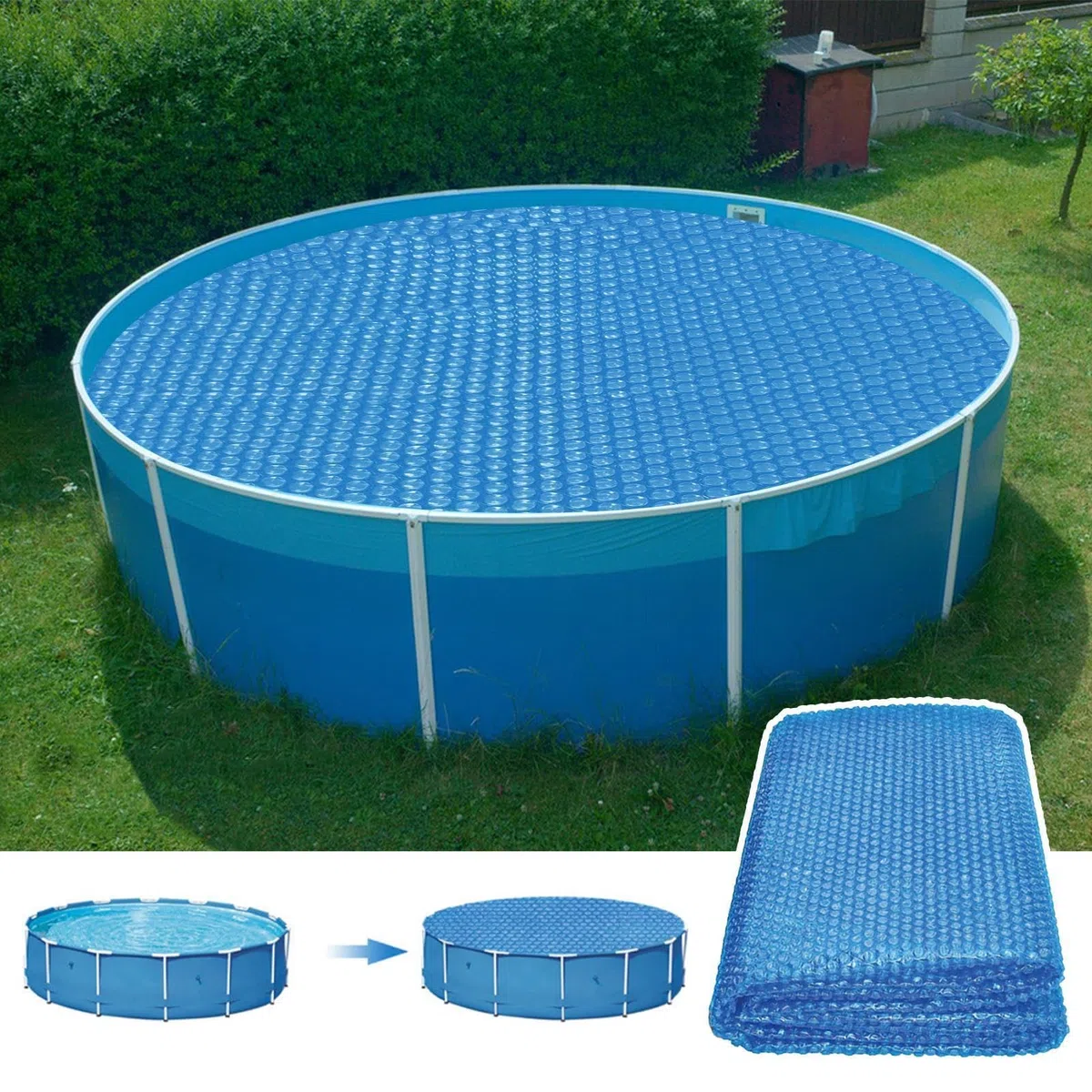 Pokrywa Solarna Basenu Okrągły Bąbelkowy Do Wanny | Wytrzymałe Przykrycie Basenowe Do Domu oraz Przydomowego Ogrodu, Ogrodu, Tarasu, Wanny, Spa, Kempingu, a także na Świeżym