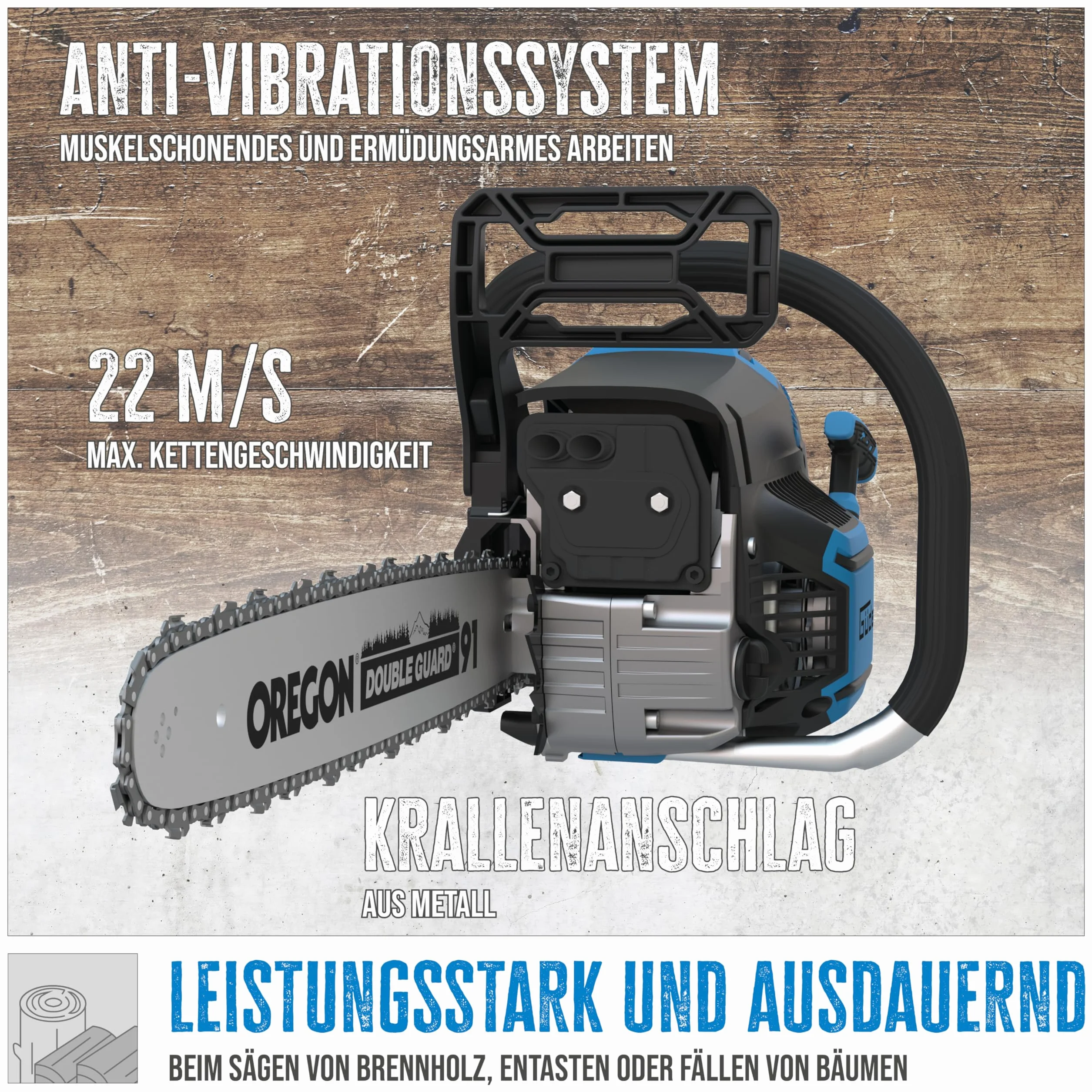 Güde Piła łańcuchowa KS 500-62 spalinowa (pojemność skokowa 62 cm³, długość cięcia 48 cm, moc silnika 2,85 kW / 3,9 KM, certyfikat GS, maks. prędkość łańcucha, 22 m/s system łatwego rozruchu, w