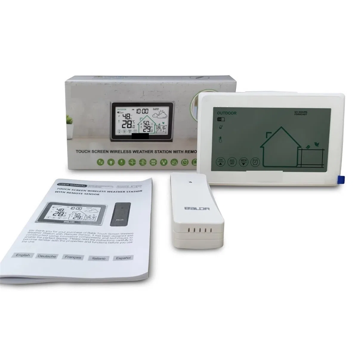 Bezprzewodowa stacja pogodowa dotykowy LCD cyfrowy zegar ścienny DCF In/Outdoor termometr higrometr Trend Comfort Forecast Sensor