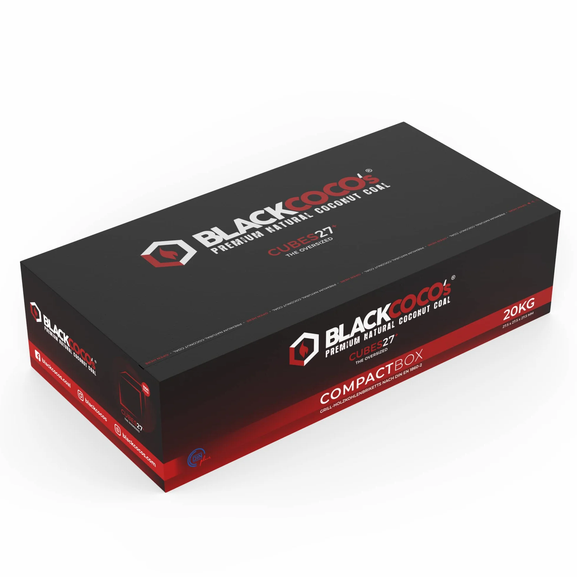 BLACKCOCO's Węgiel do sziszy 20 kg – węgiel kokosowy premium do sziszy i grilla – węgiel kokosowy o długim czasie palenia – bez dodatków – CUBES27+