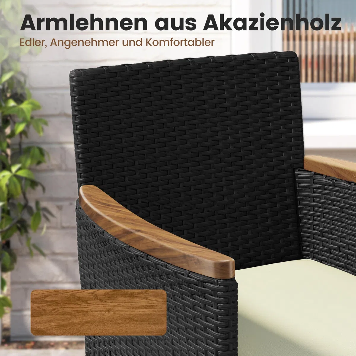 Yaheetech Zestaw 5 mebli ogrodowych z rattanu, meble balkonowe, meble tarasowe, na zewnątrz, mały balkon z 2 pojedynczymi sofami i 2 podnóżkami i 1 stolikiem kawowym, kolor czarny i beżowy