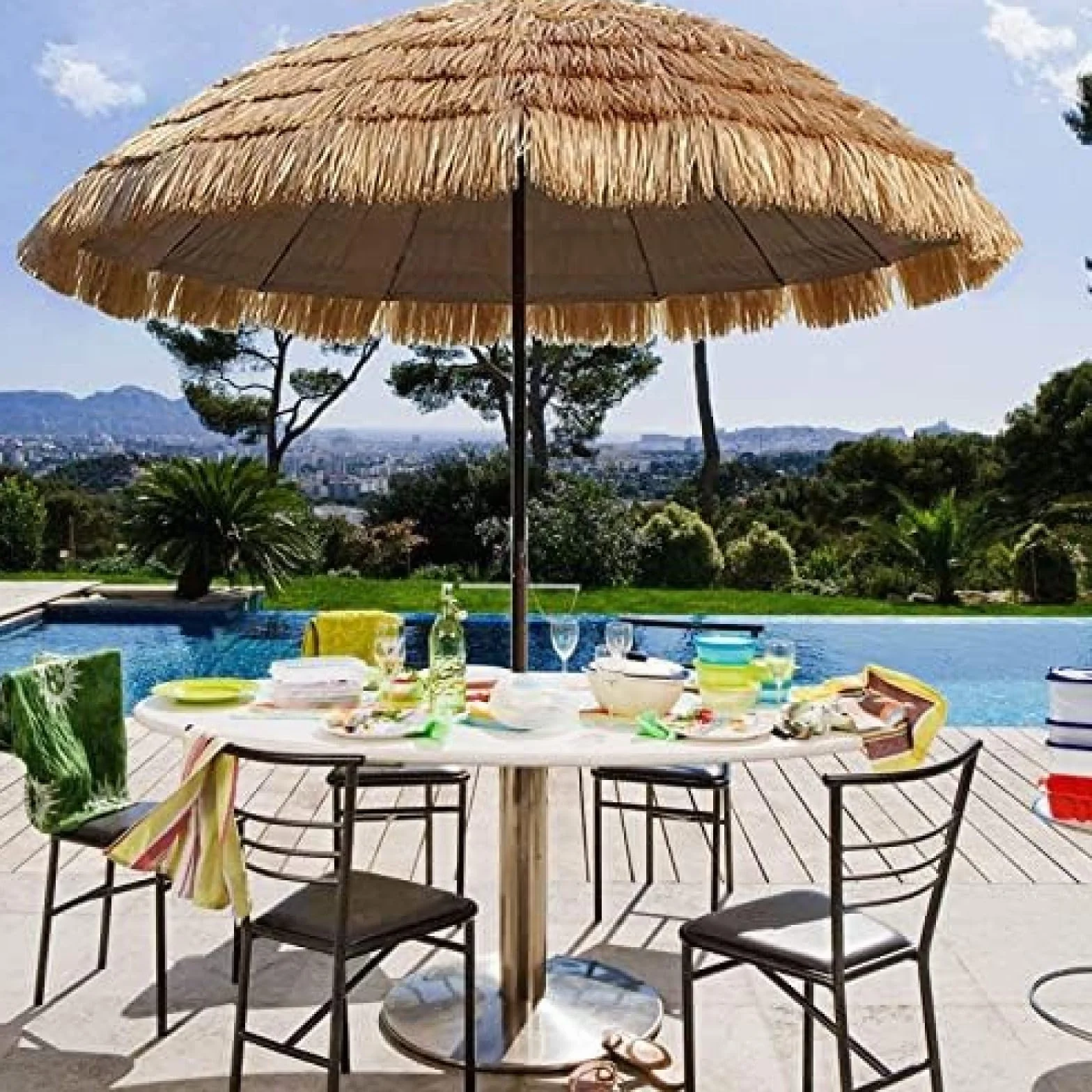 Parasol Ogrodowy Wodoodporny Przeciwsłoneczny Składany Przechylany Ø240cm (7,8 Stopy) Hawajski