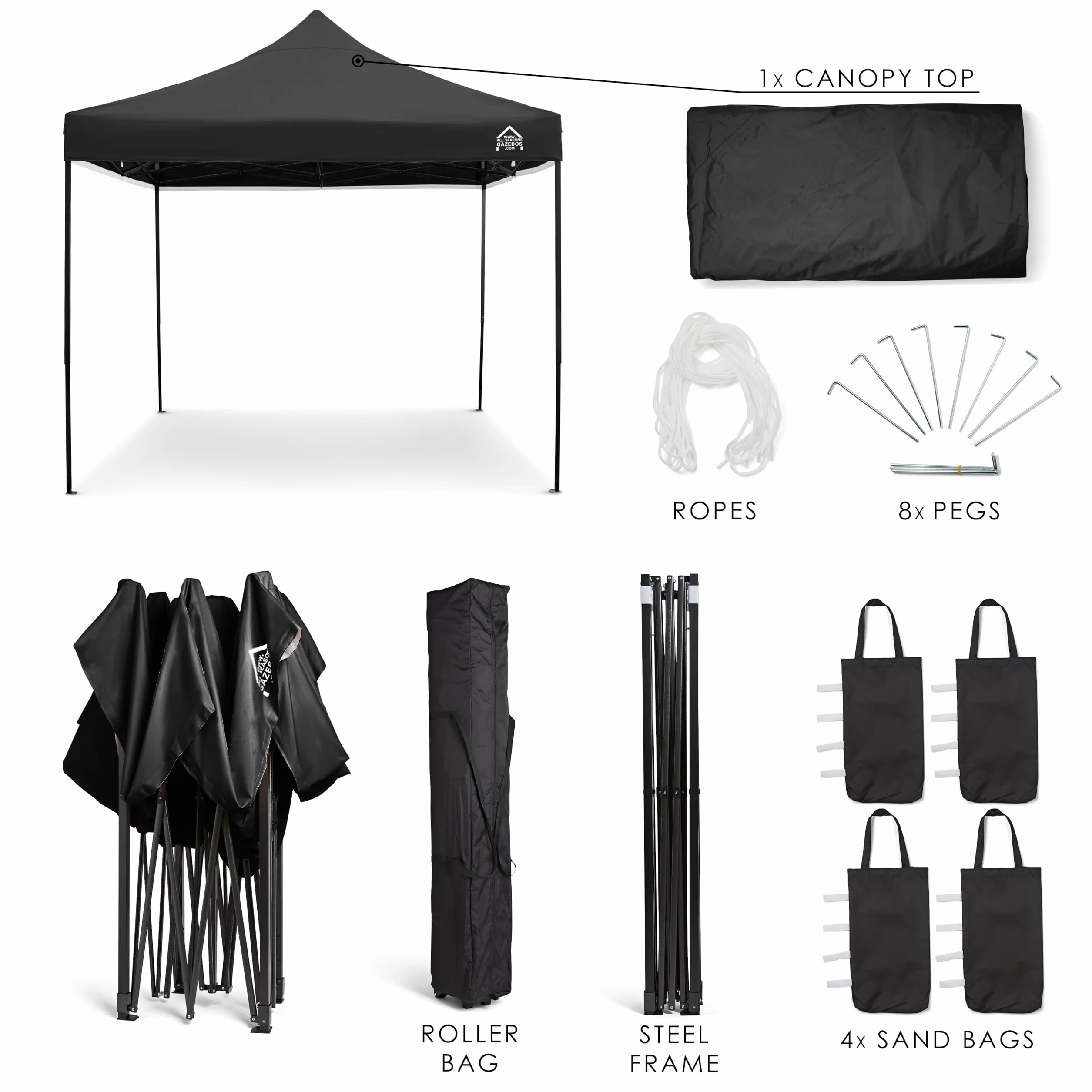 AllSeasonsGazebos Zupełnie nowy, ultra-mocny, otwarty pawilon błyskawiczny, w pełni wodoodporny, pokryty PVC wysokiej jakości 3x3m