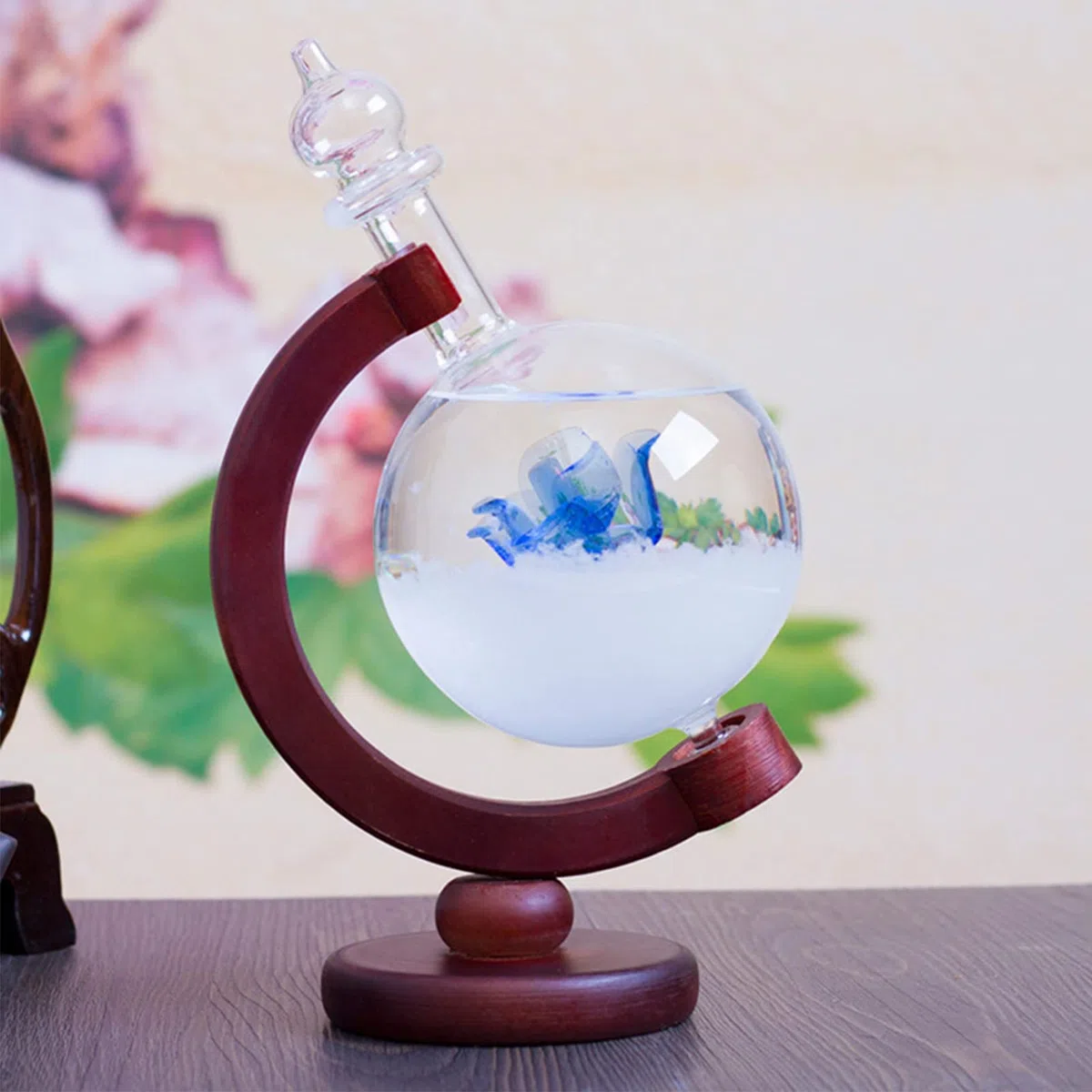 Prognoza pogody szklany barometr, wskaźnik pogody, kreatywna stacja pogodowa, Storm Glass Globe z podstawą, przezroczysta stacja pogodowa do dekoracji domu, na biurko, prezent urodzinowy