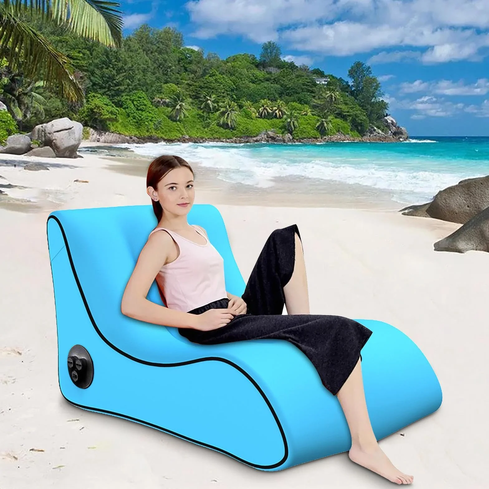 Generic Nadmuchiwana Sofa, Automatyczny Nadmuchiwany Leżak, Przenośna Nadmuchiwana Sofa, Łatwy W Instalacji, Do Wędrówek Na Świeżym Powietrzu, Niebieska