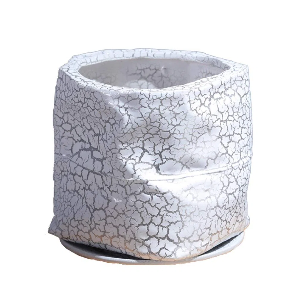 Styl prosta duża ceramiczna doniczka do sadzenia wewnątrz kaktus doniczka srebrna pęknięcie ziarna sukulent doniczka na zewnątrz kwiat ogród ceramika doniczki - 19 * 15,5 cm