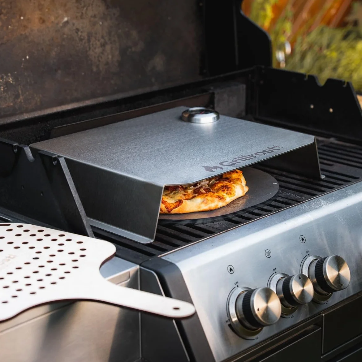 Grill gazowy do pizzy | Pokrywa do pizzy wykonana ze stali nierdzewnej - idealny ¿ar dla pizzy, jak z pieca opalanego drewnem