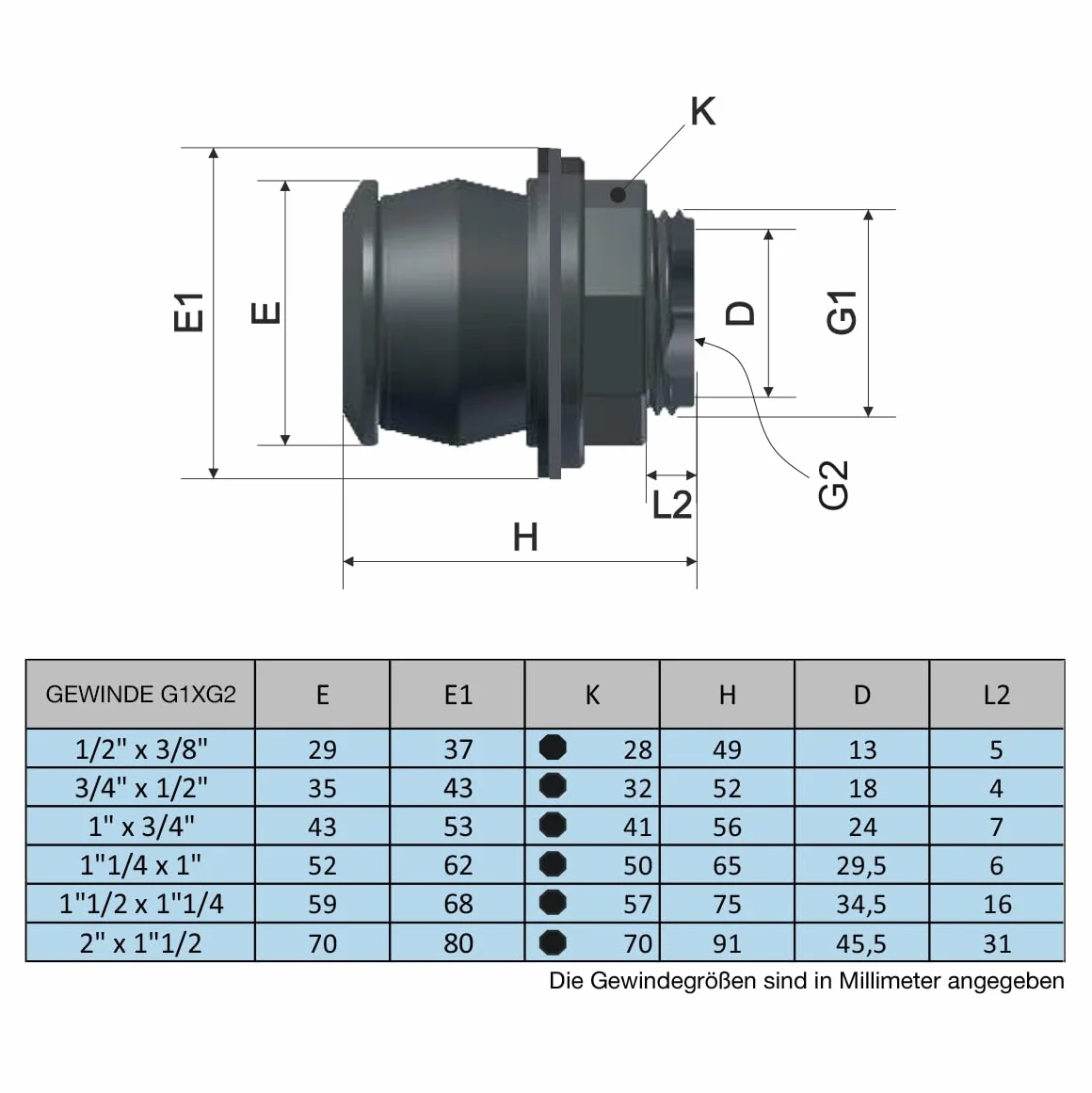 VARIOSAN PUSH-IN przepust zbiornika 16362, 1 1/2" x 1 1/4", PP, czarny