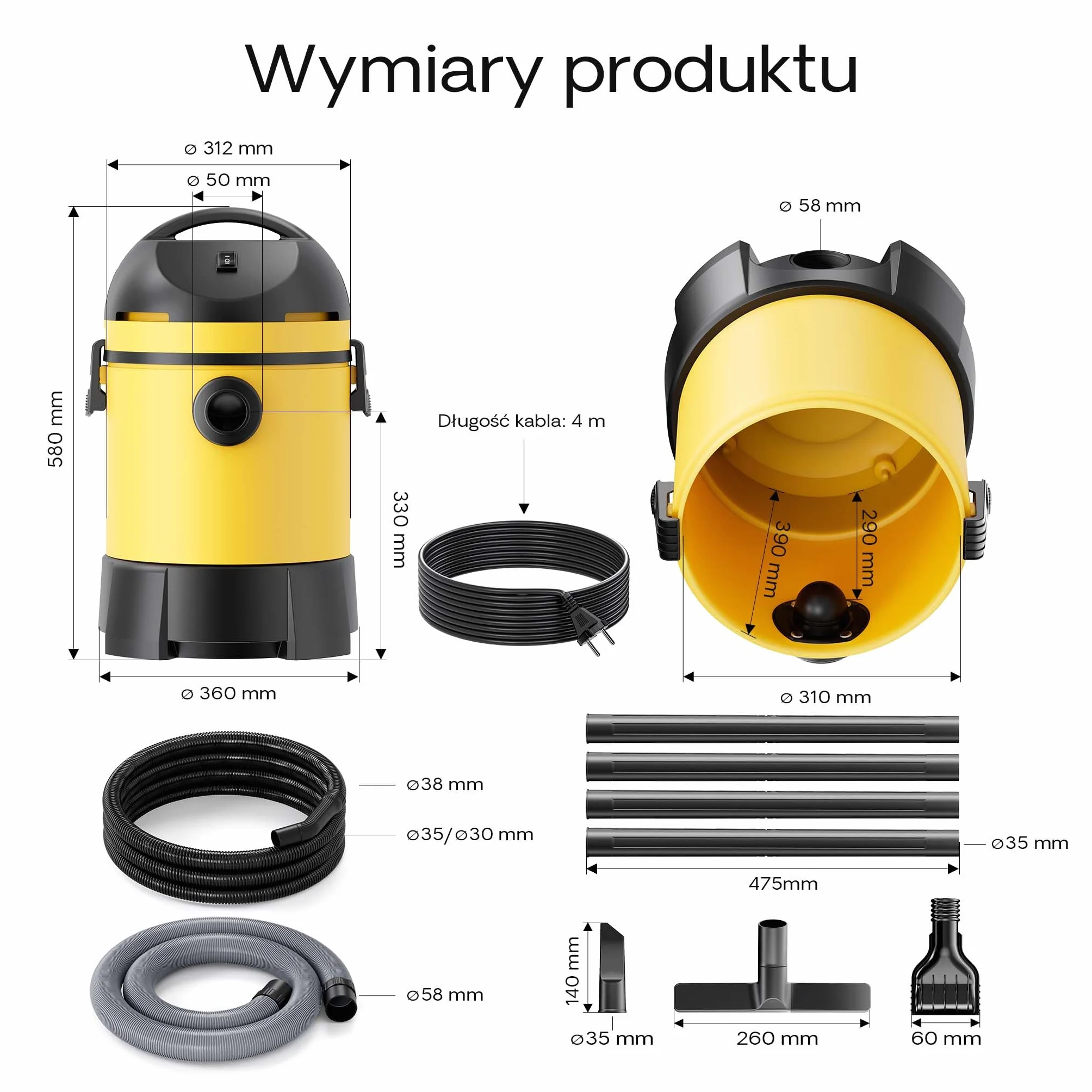 Wiltec Odkurzacz do oczka wodnego 1400 W do szlamu, mułu i basenu, odkurzacz do stawu i basenu z 2 wężami i funkcją automatycznego opróżniania 30 l