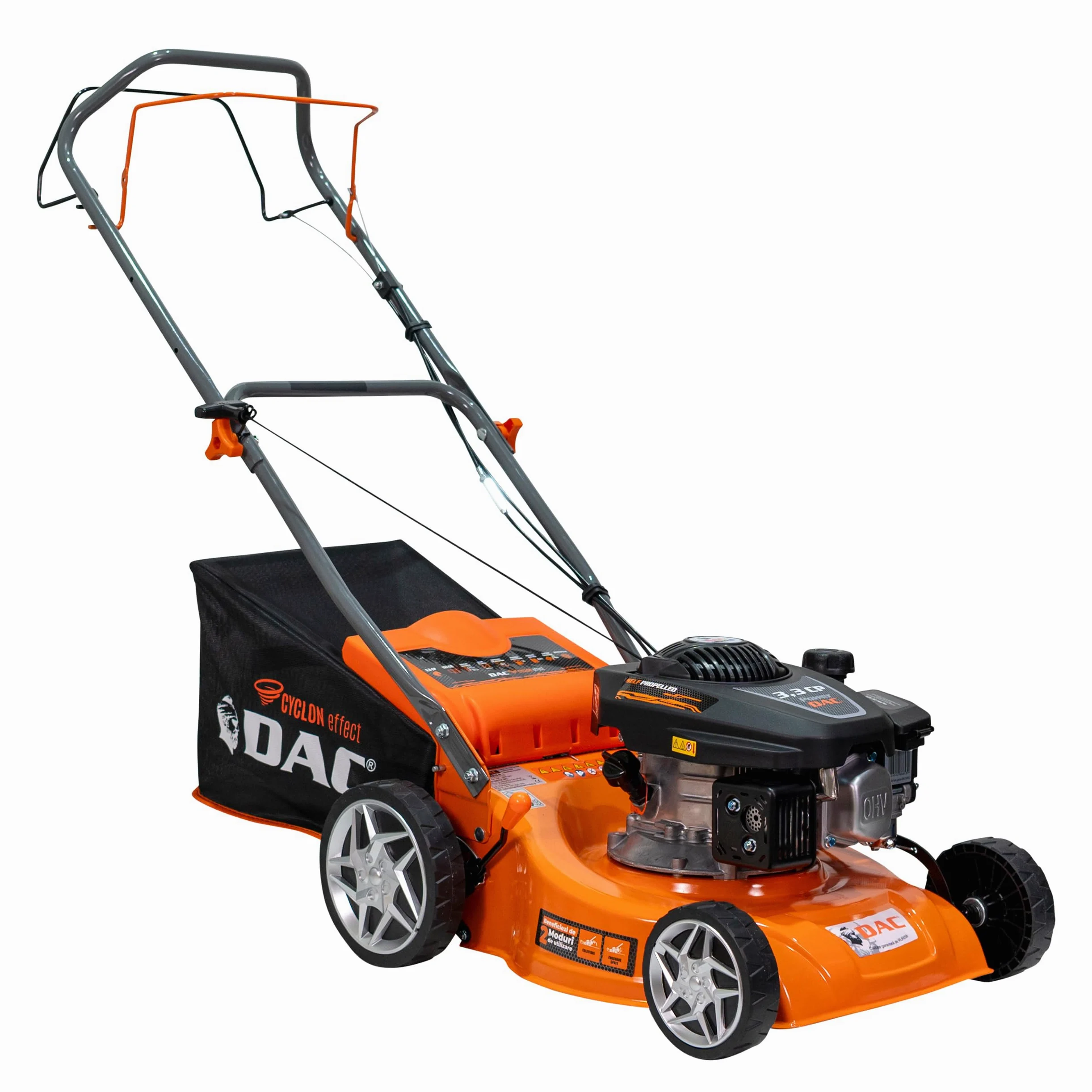 RURIS DAC 110XLS Termiczna kosiarka spalinowa, silnik 3,3 KM, 131 cm³, szerokość cięcia 400 mm, regulowana wysokość 25-65 mm, kosz 45 l, wyrzut tylny, metalowa rama