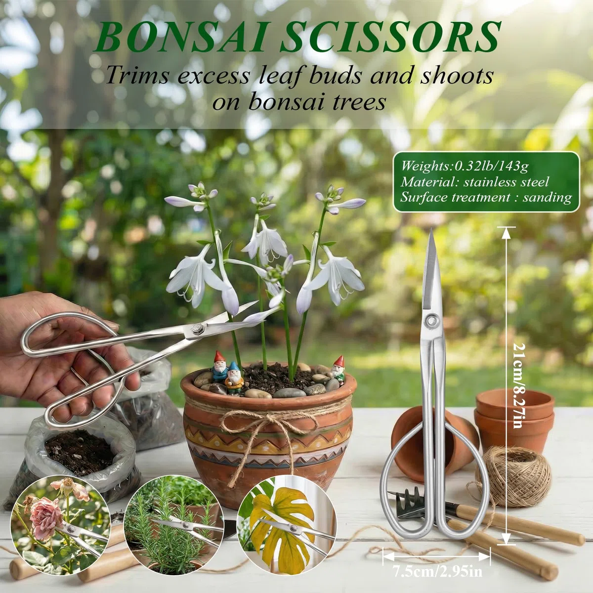 3-częściowy zestaw narzędzi do bonsai – profesjonalny zestaw z szczypcami do pąków, szczypcami wklęsłymi i nożyczkami bonsai do precyzyjnego cięcia, kompletny zestaw do pielęgnacji roślin i formowania