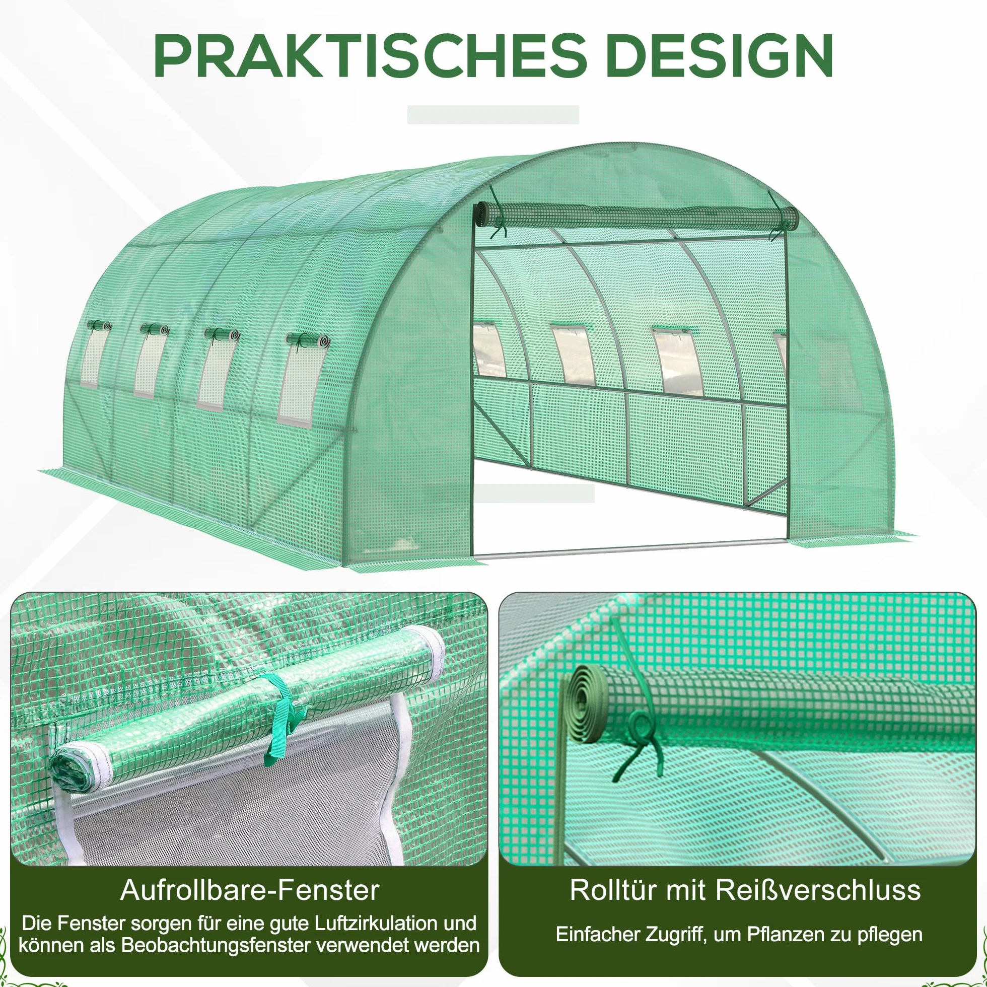 Outsunny szklarnia foliowa 6x3x2 m tunel z 8 oknami rolowanymi drzwiami odporna na UV mróz zielona