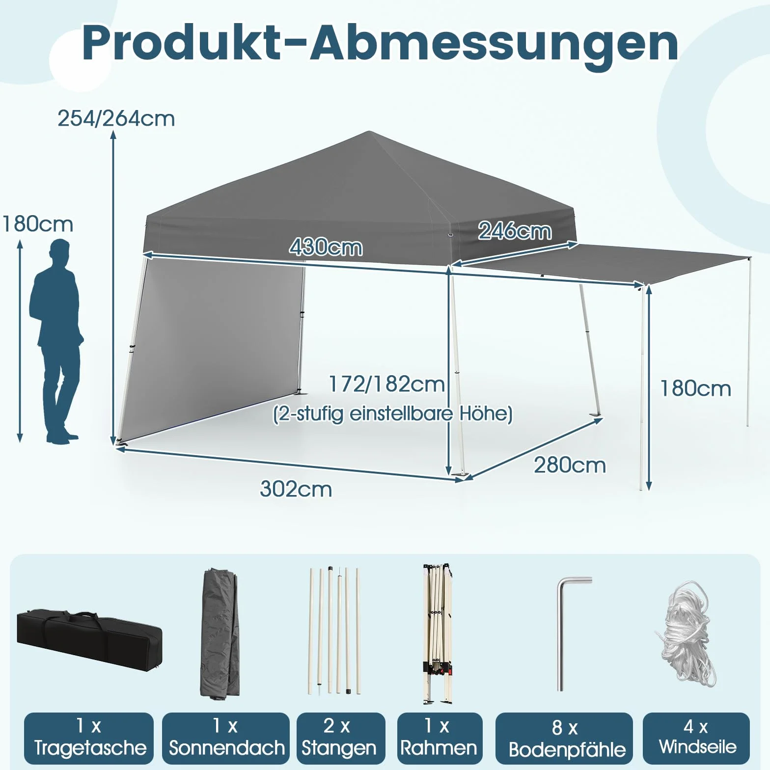 COSTWAY Pawilon pop-up 3x4 m, 2 wymiennych bocznych części, ochrona UV 50+, regulacja wysokości, namiot ogrodowy/imprezowy, 8 śledzi