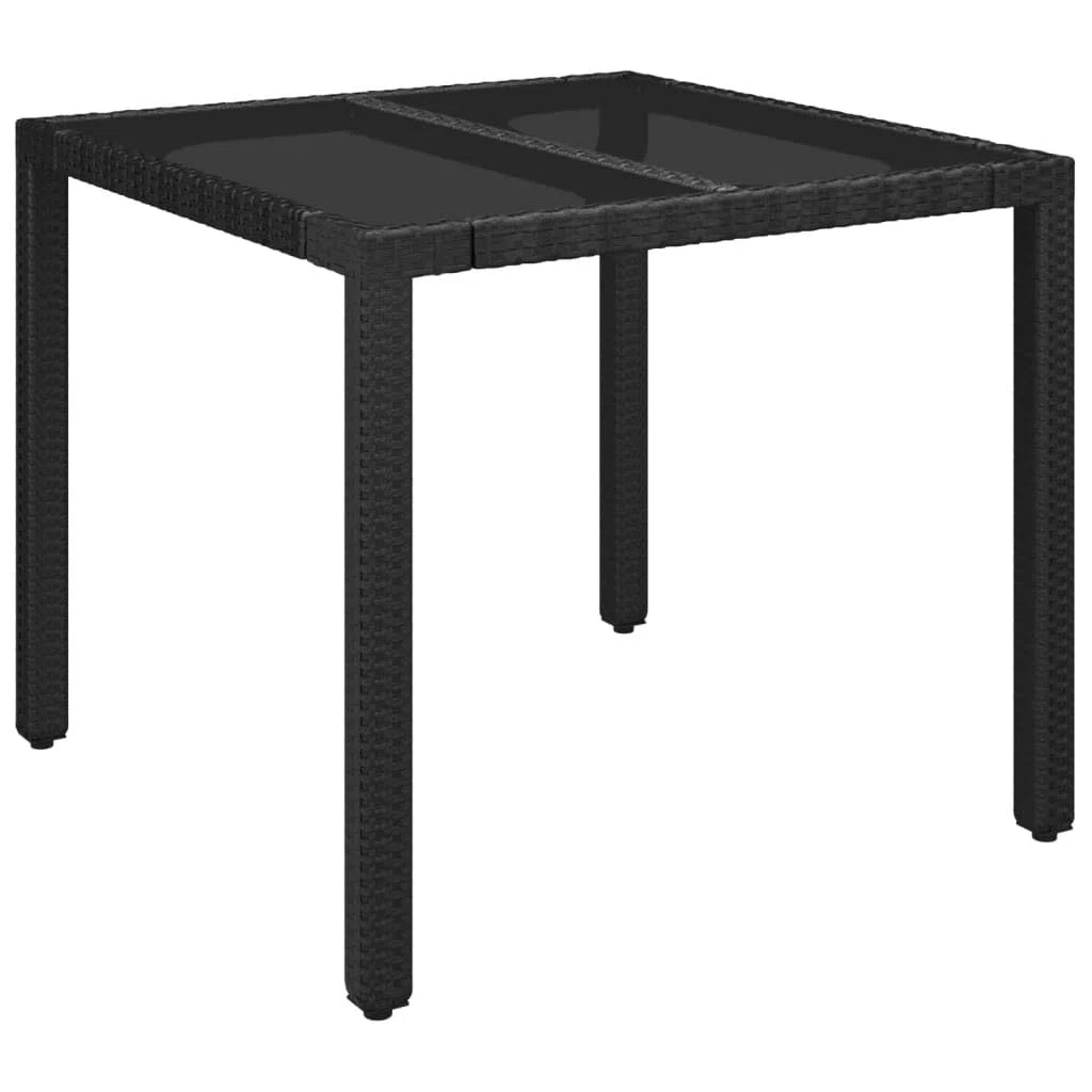 3-częściowy zestaw ogrodowy do jadalni, czarny, polirattan, regulowane krzesła, szklany blat, odporny na promieniowanie UV, nośność 110 kg, na taras, balkon, do ogrodu, łatwy w pielęgnacji