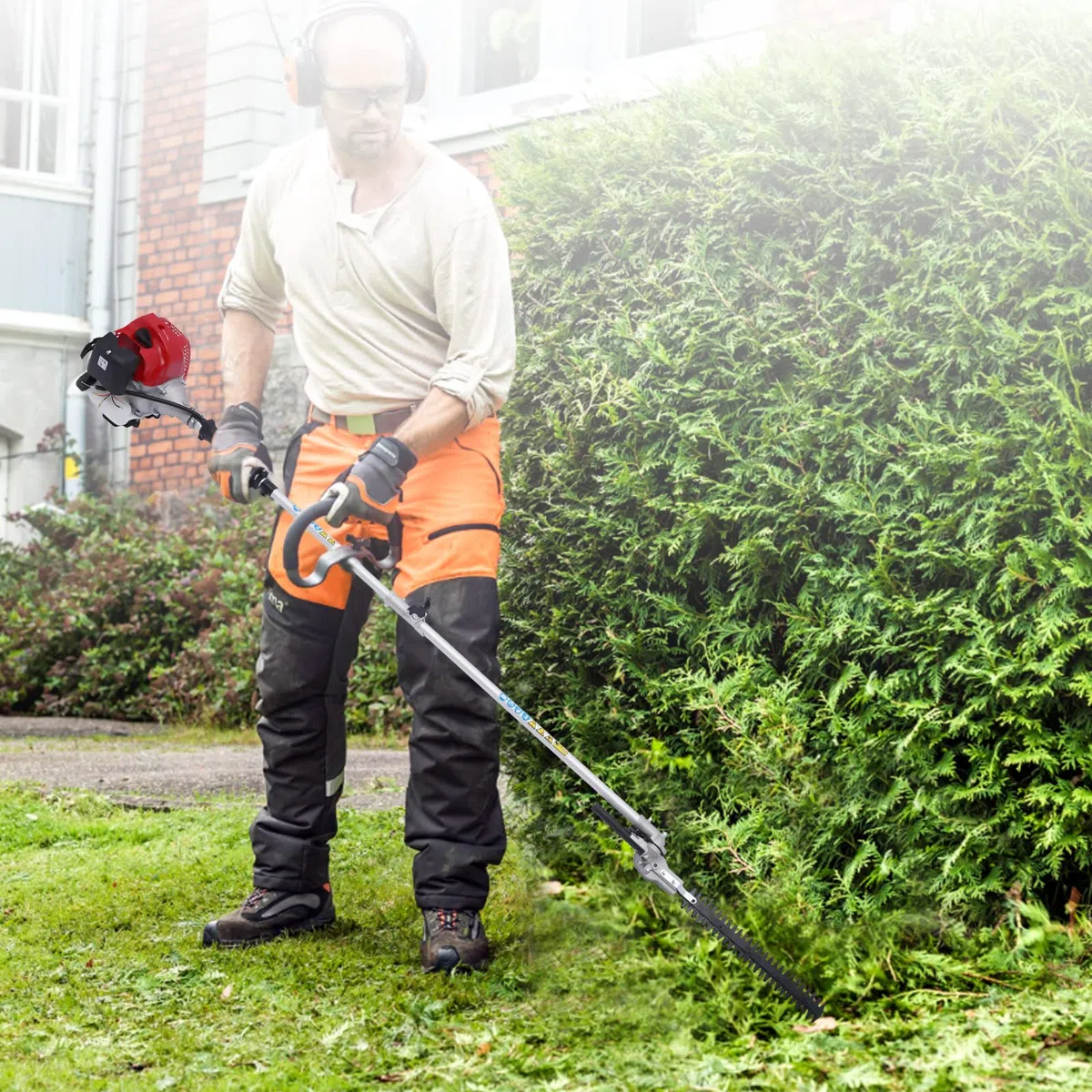 Benzynowe nożyce do żywopłotu, dwusuwowe, podkaszarka spalinowa z High Pruning Shear i High Branch Saw, 4 podkaszarki do trawy