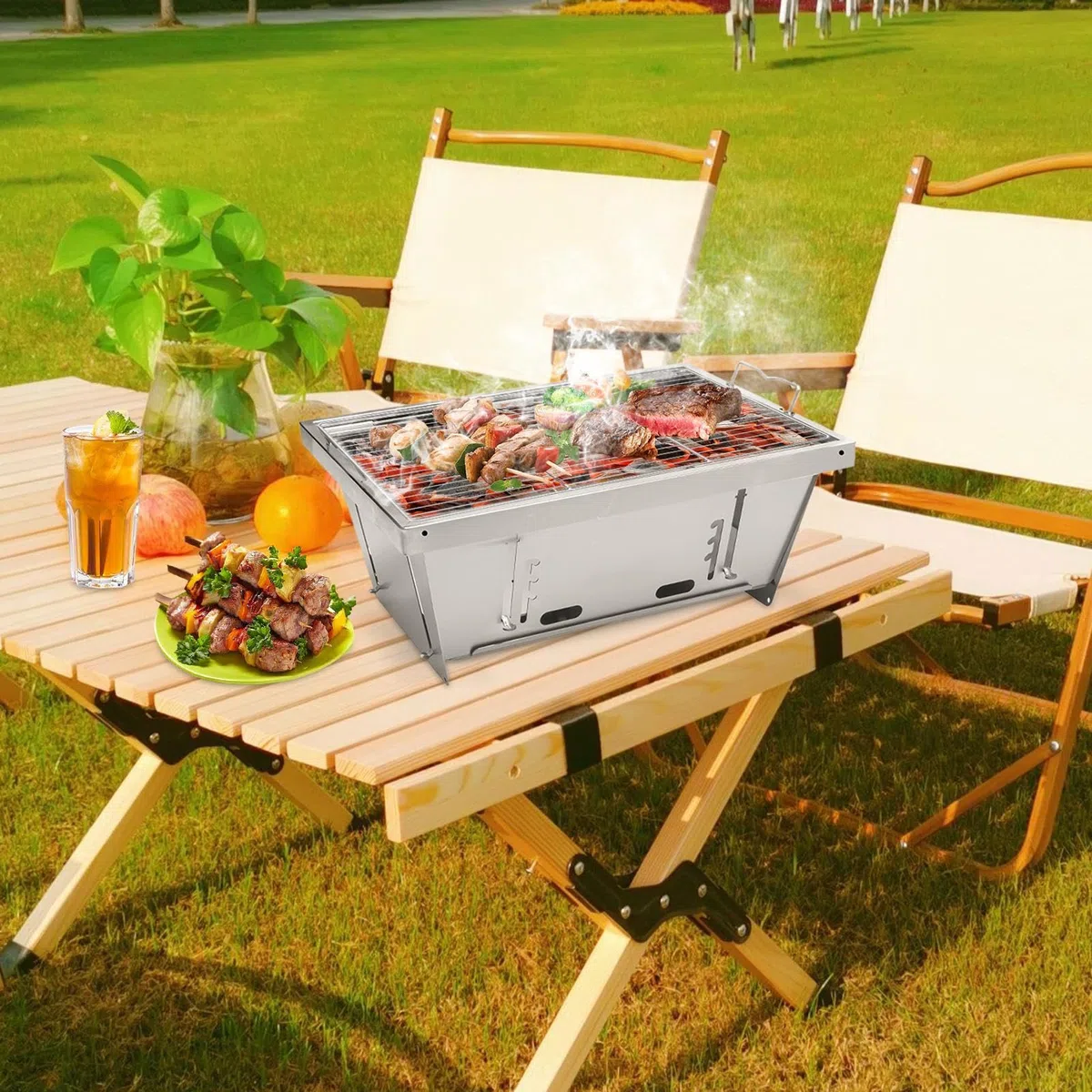 Mały Grill Na Świeżym Powietrzu Składany Wielofunkcyjny | Gryzaki Dla Intensywnych Gryzaczy Składane Rękojeści Do Kempingu Pikników Grillowania W Ogrodzie Na Plaży Dla Spotkań