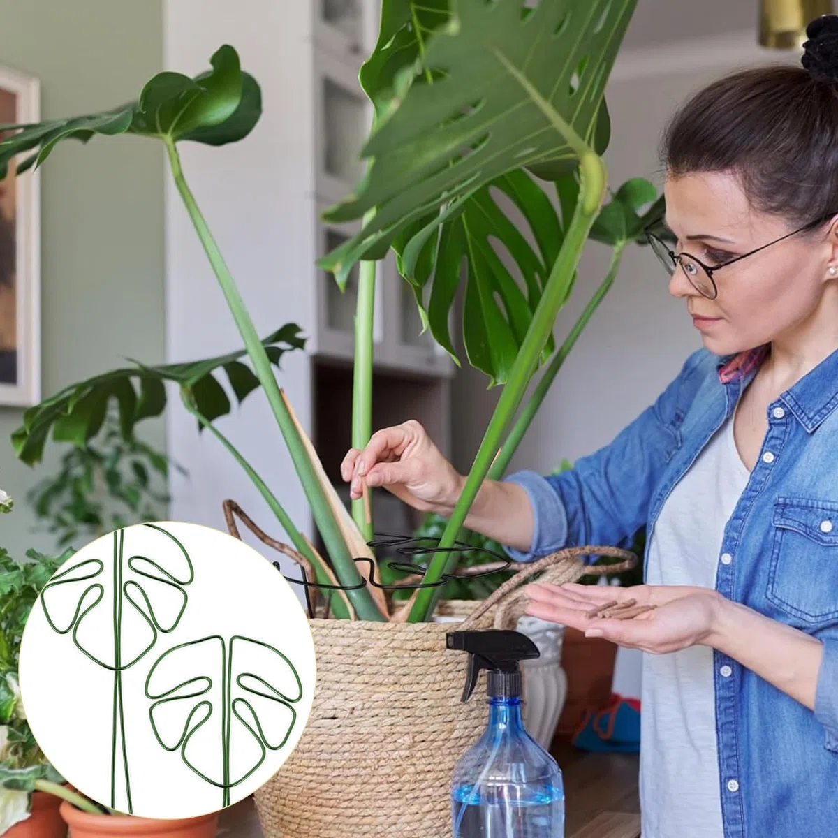 Zestaw 2 wsporników do roślin pnących Monstera, aluminium z wyjątkowym wzorem liści do roślin pokojowych, wszechstronna podpórka do łodyg alocazji i monstery (zielona)