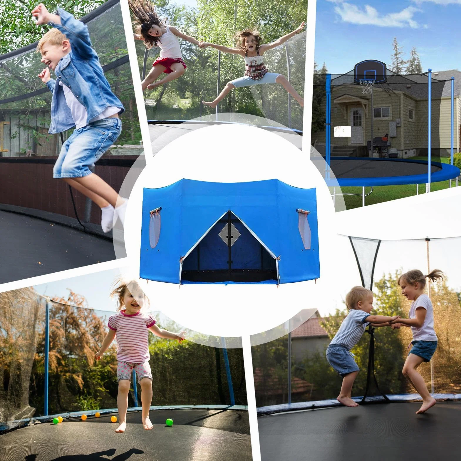 Osłona przeciwsłoneczna do trampoliny, 306 cm, 366 cm, 427 cm, namiot do trampoliny, 8 drążków, odporny na działanie promieni UV, wodoszczelny, żagiel przeciwsłoneczny, akcesoria