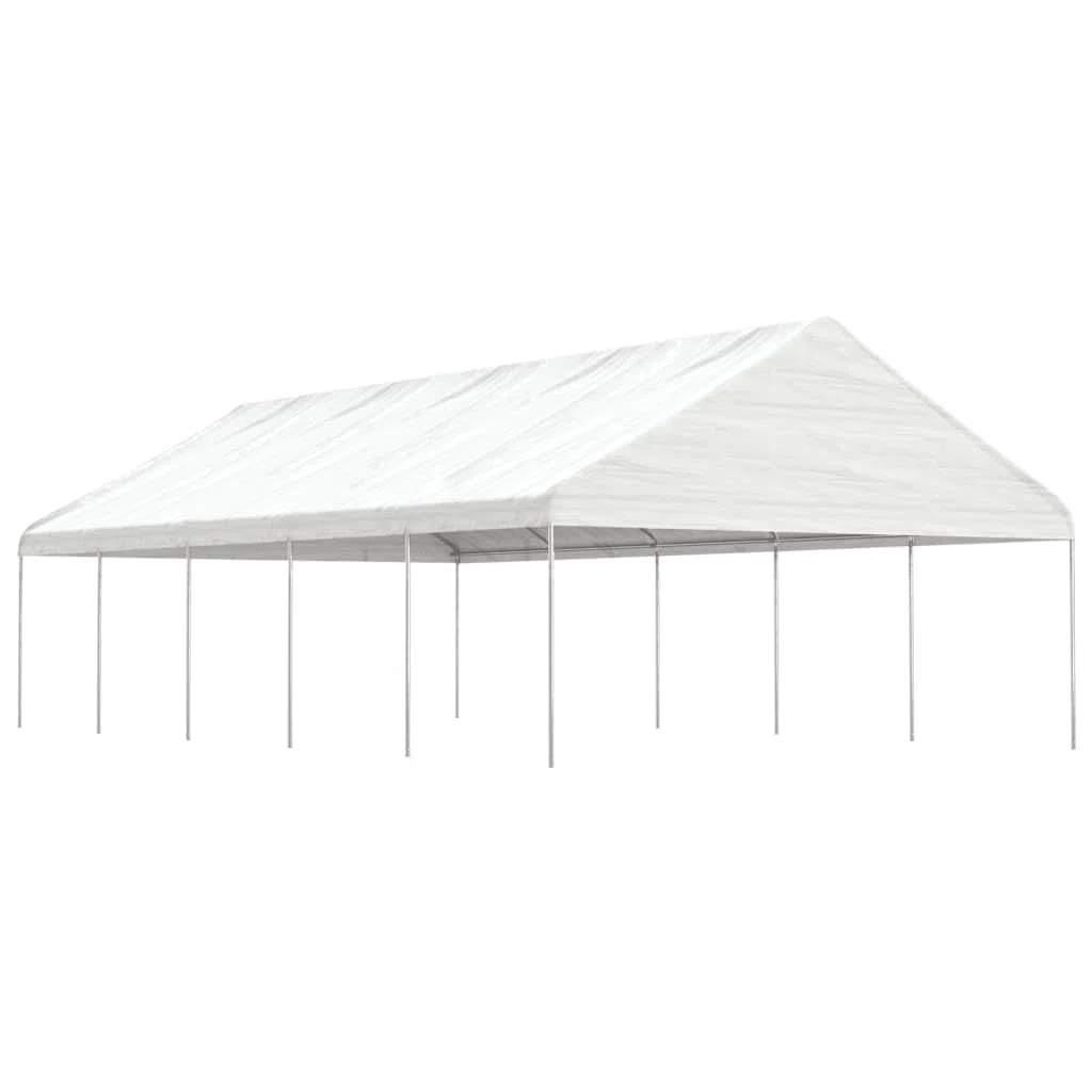 Pawilon ogrodowy z dachem, biały, 11,15 x 5,88 x 3,75 m, z polietylenu, stalowa rama, na taras, balkon, kemping, imprezę w ogrodzie, imprezę, grillowanie, uroczystość