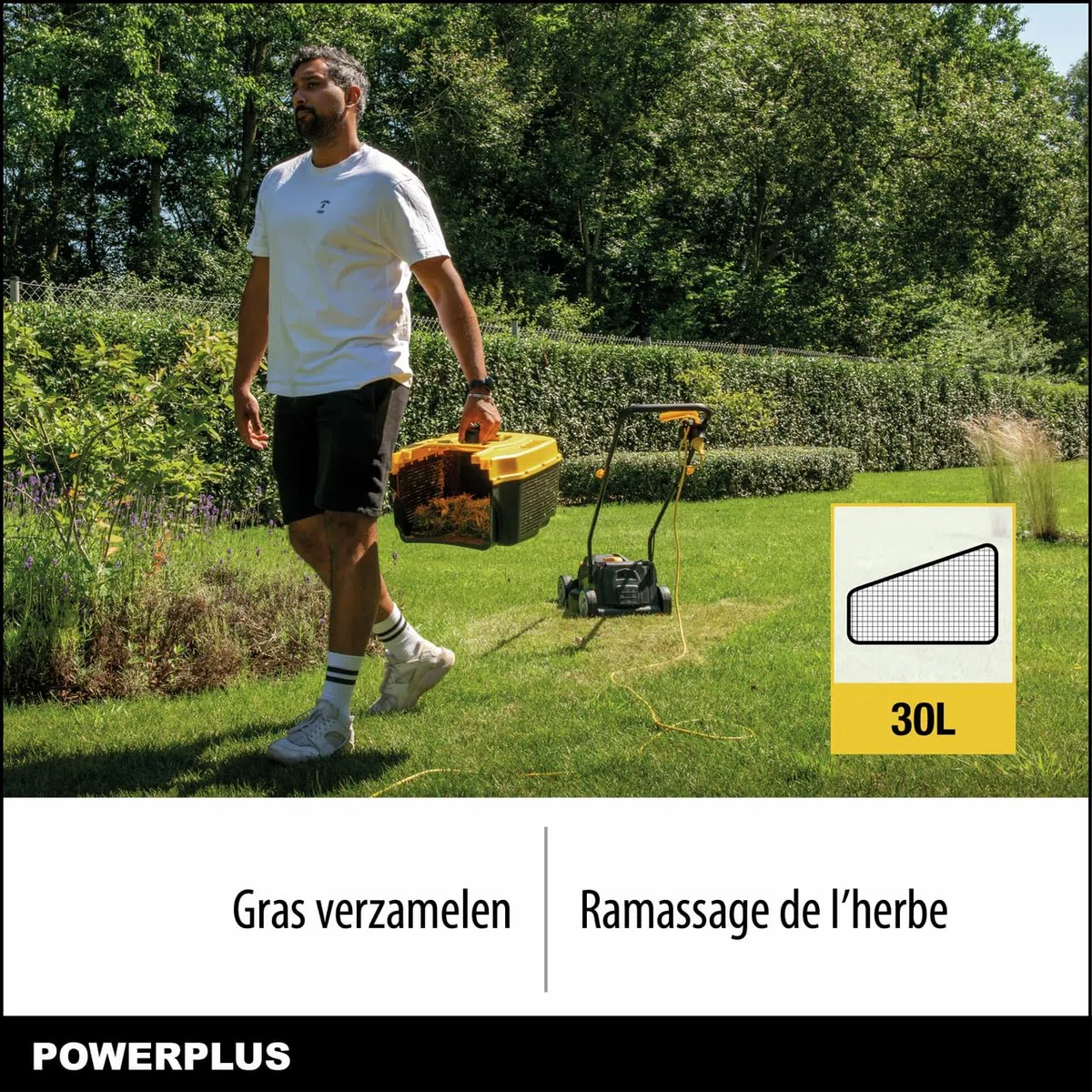Powerplus Elektryczna kosiarka i podkaszarka POWXG62205T – kosiarka o mocy 1300 W i średnicy 320 mm i podkaszarka do trawy o mocy 250 W i 220 mm Ø, narzędzie ogrodowe