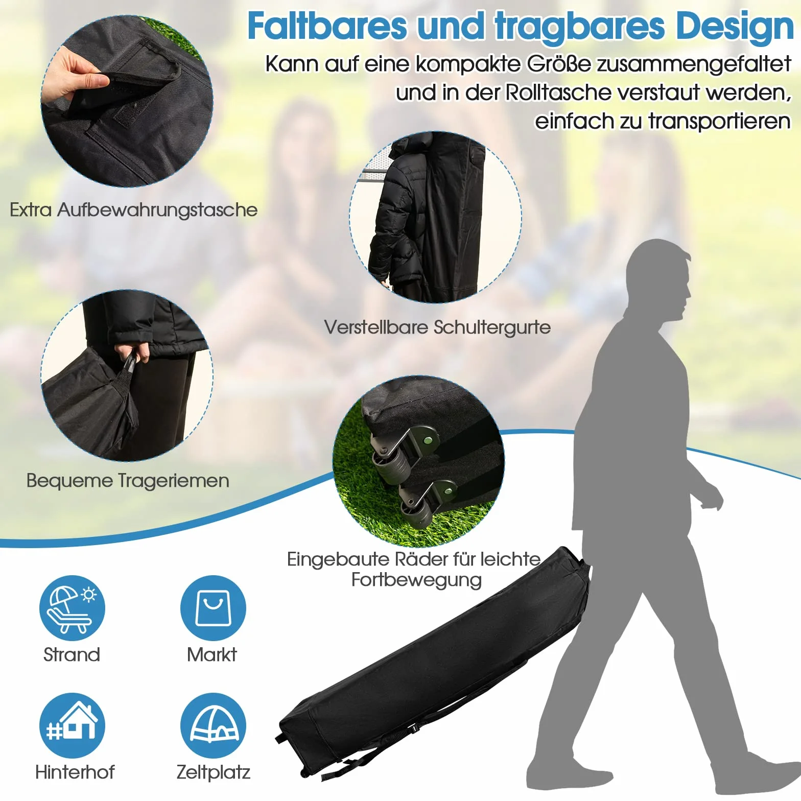 COSTWAY NP10301GRDE Pawilon składany 3 x 3 m z moskitierą i workami na piasek, ochrona przed promieniowaniem UV 50 +, namiot ogrodowy, namiot imprezowy, stabilny, pawilon ogrodowy do ogrodu, w zestawie torba zwijana (szary)