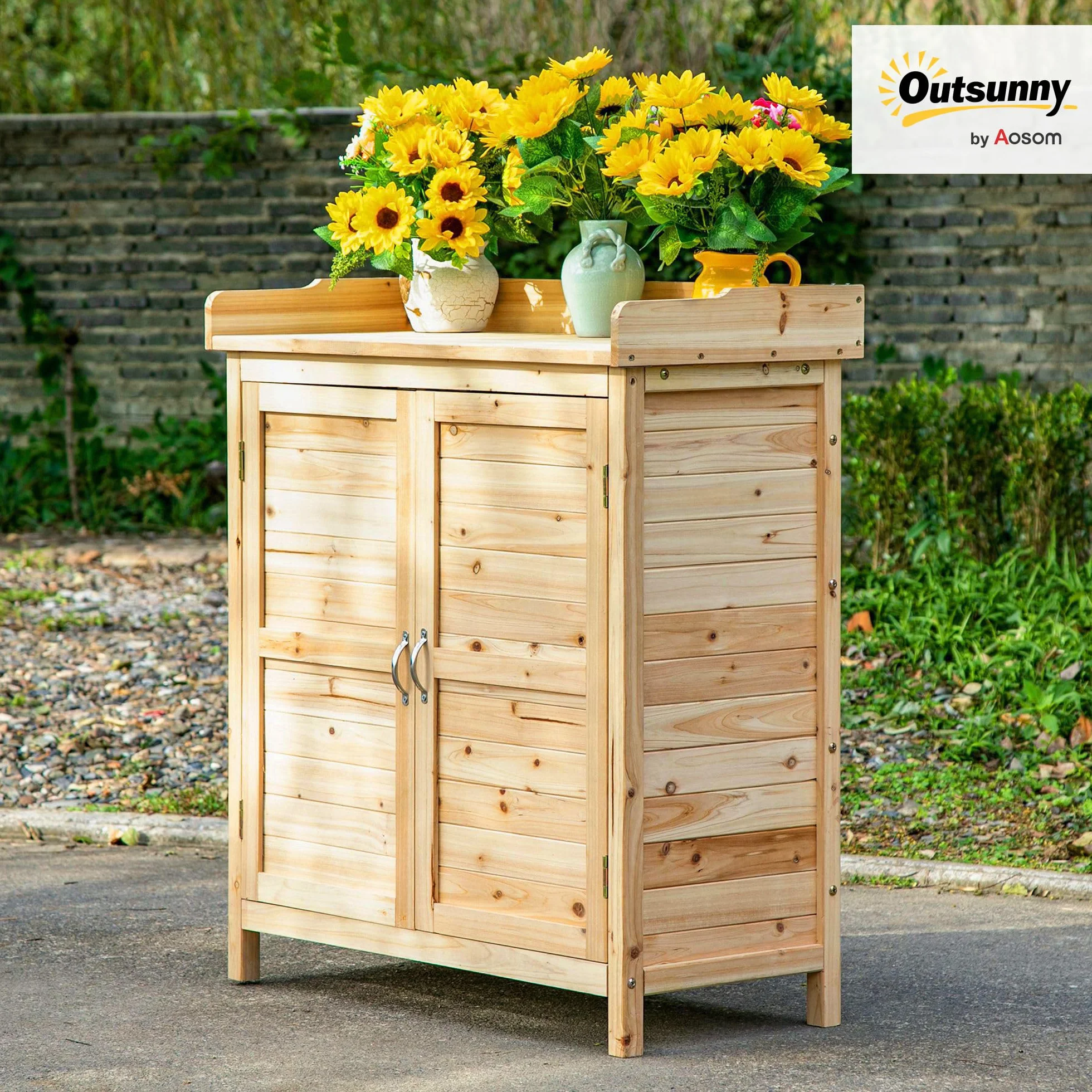 Outsunny Szafka ogrodowa z narzędziami stojącymi 83L x 40 x 92H cm Naturalny