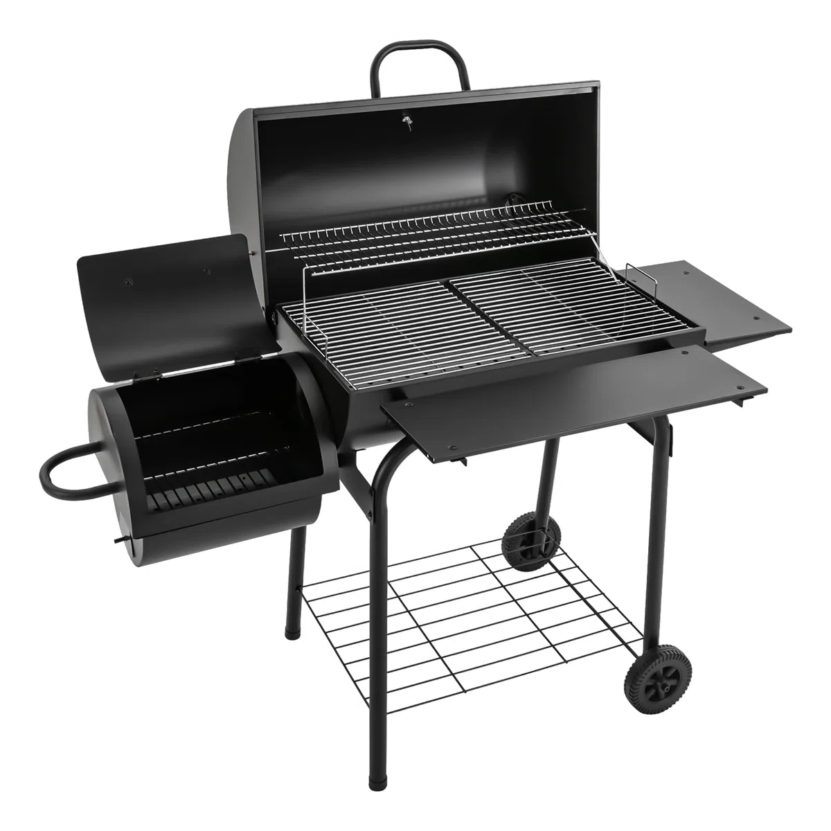 Grill na węgiel drzewny, grill na kółkach z pokrywą i termometrem, grill z kółkami, podwójna powierzchnia do grillowania dla 10 osób, do ogrodu, na taras, do użytku na zewnątrz