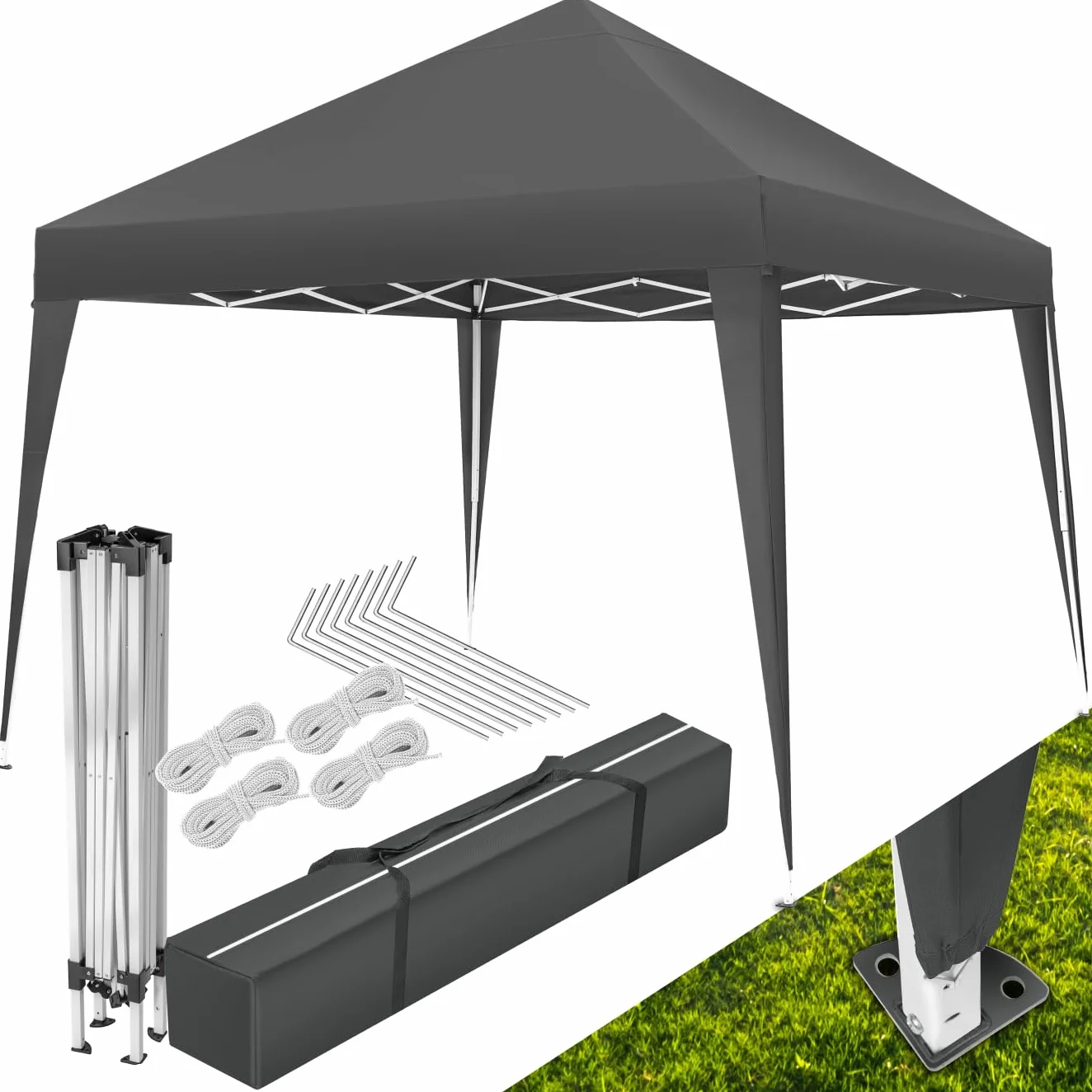 tectake® Składana Altanka, Pawilon Ogrodowy 3x3m, Wodoodporny Dach z Ochroną UV, Stalowy Stelaż Malowany Proszkowo, Regulacja Wysokości, Łatwy Montaż, Namiot Imprezowy (Szary)
