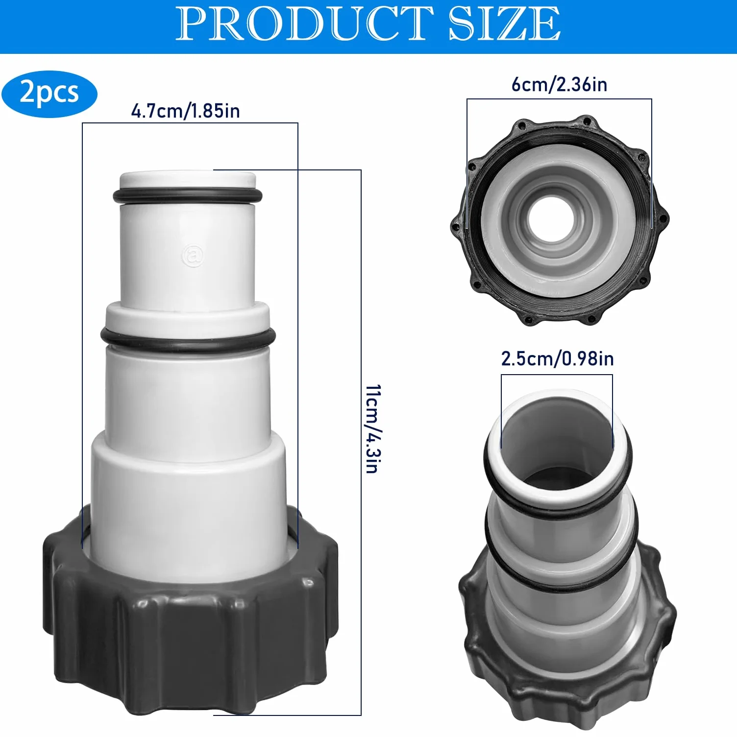 2 adaptery do węża basenowego, adapter do basenu, adapter do węża z gwintem wewnętrznym do przykręcania, do węża basenowego Ø 32 i 38 mm