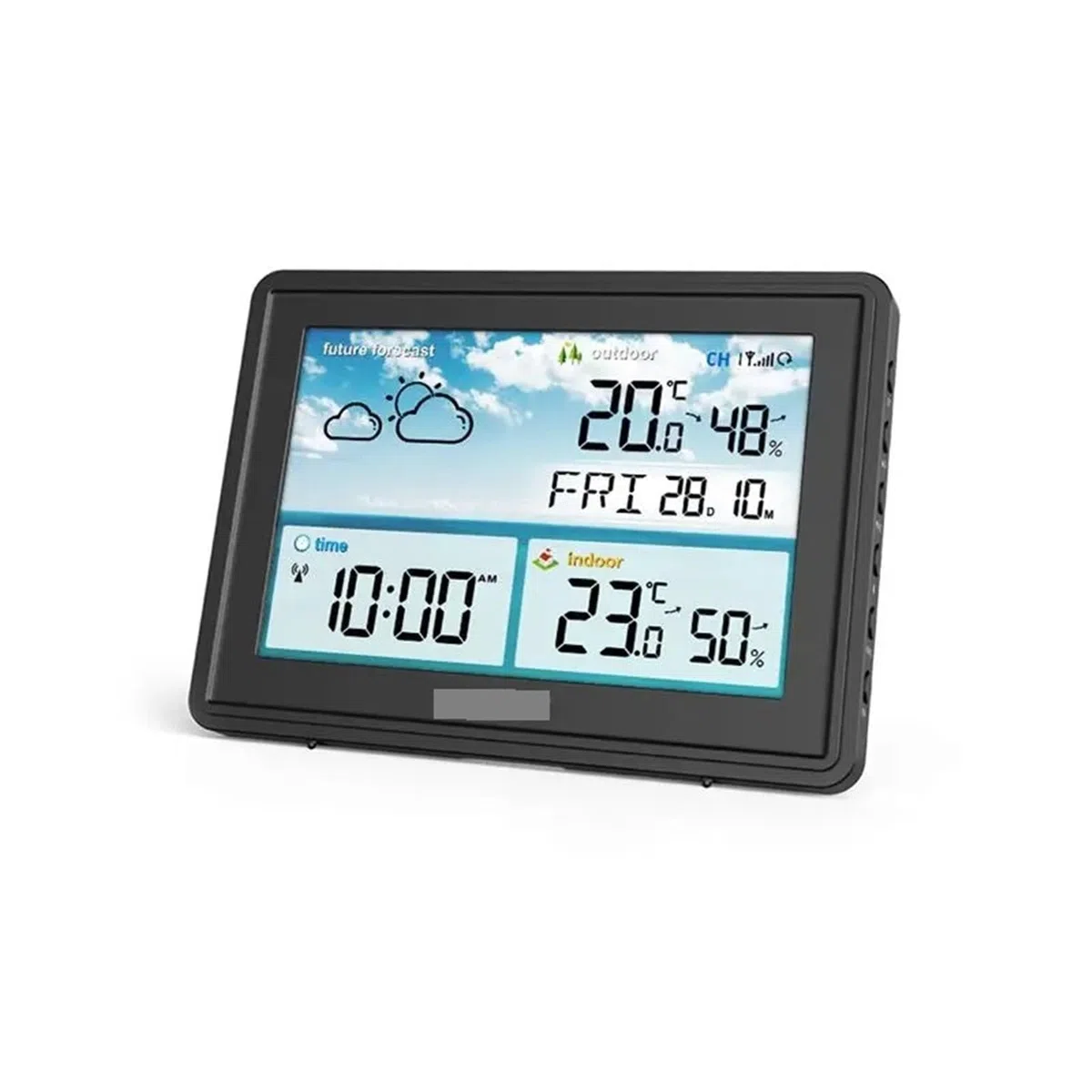 Bezprzewodowa cyfrowa stacja pogodowa Kolorowy wyświetlacz LCD Termometr Higrometr Czujnik prognozy Temperatura mrozu Kalendarz Budzik,Dokładnie przewiduj(Black with plug)