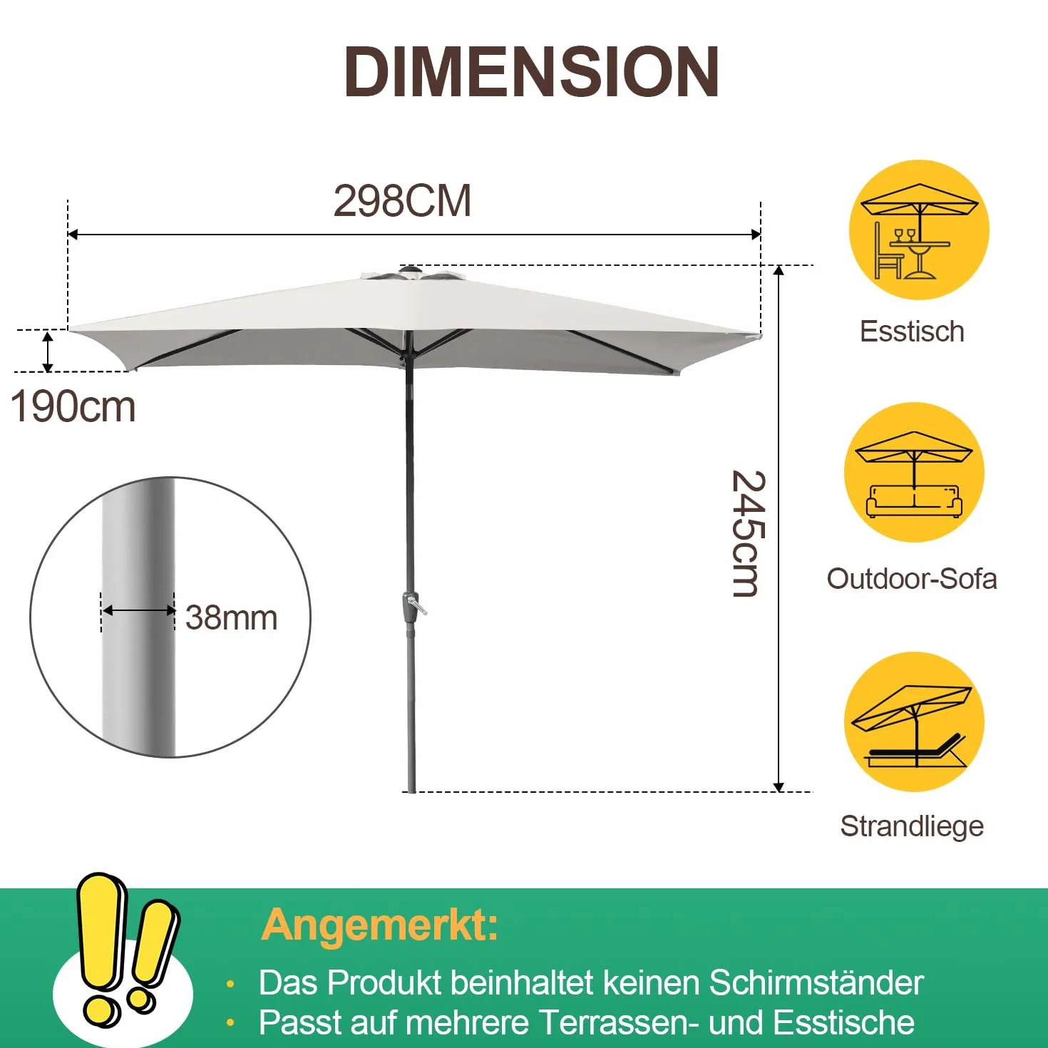 Parasol ogrodowy prostokątny 300x200 cm UV50+ z korbą, uchylny, wodoodporny