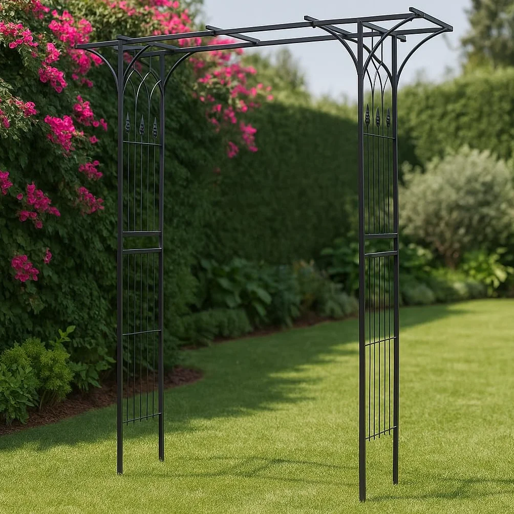 Wiltec Pergola ogrodowa o wymiarach 205 x 50 x 208 cm ze stali, trejaż do ogrodu na pnącza i róż czarny, łuk z kolcami wspierającymi