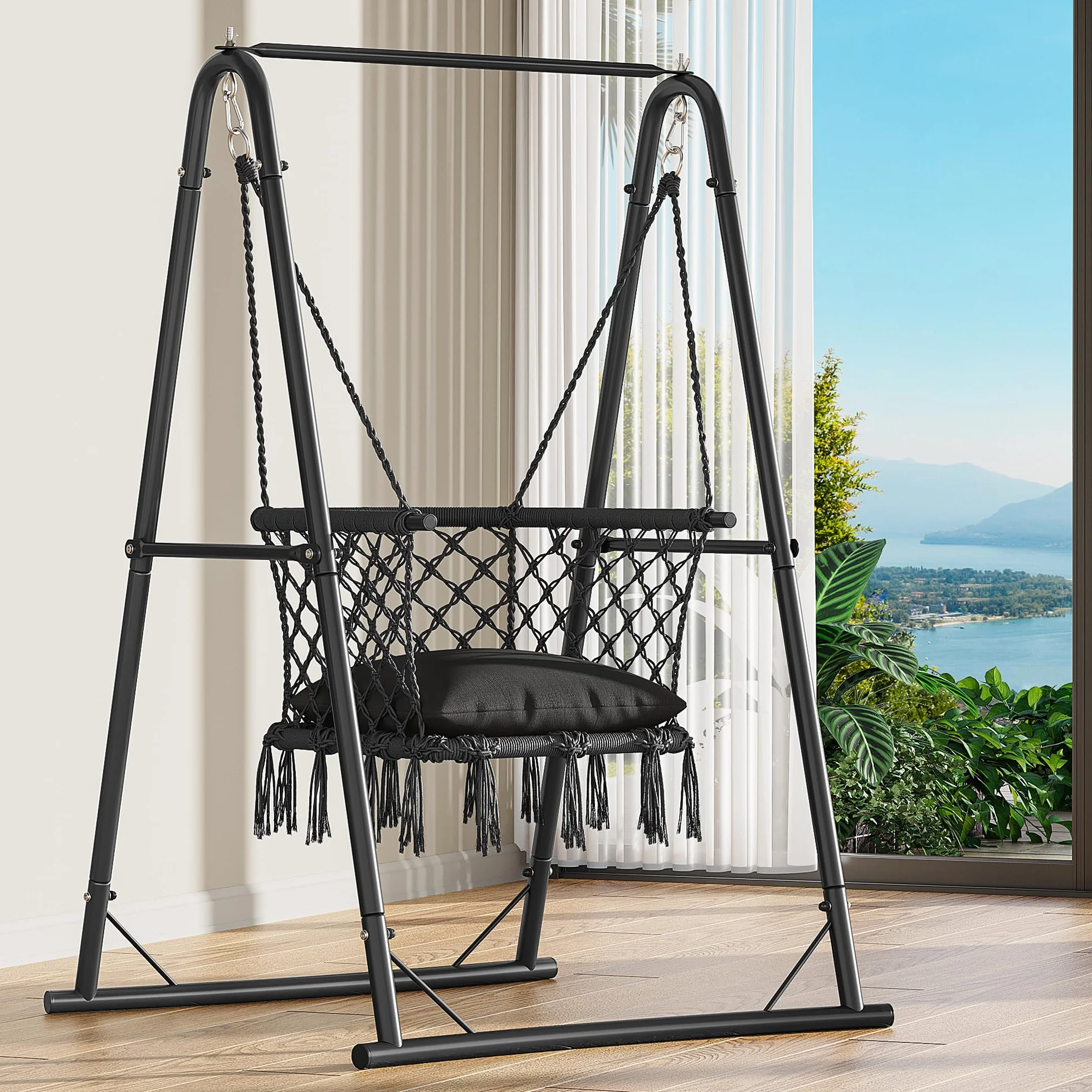 YITAHOME Wiszący hamak z ramą 150 kg stalowa rama huśtawka 105 x 93 x 160 cm fotel wiszący
