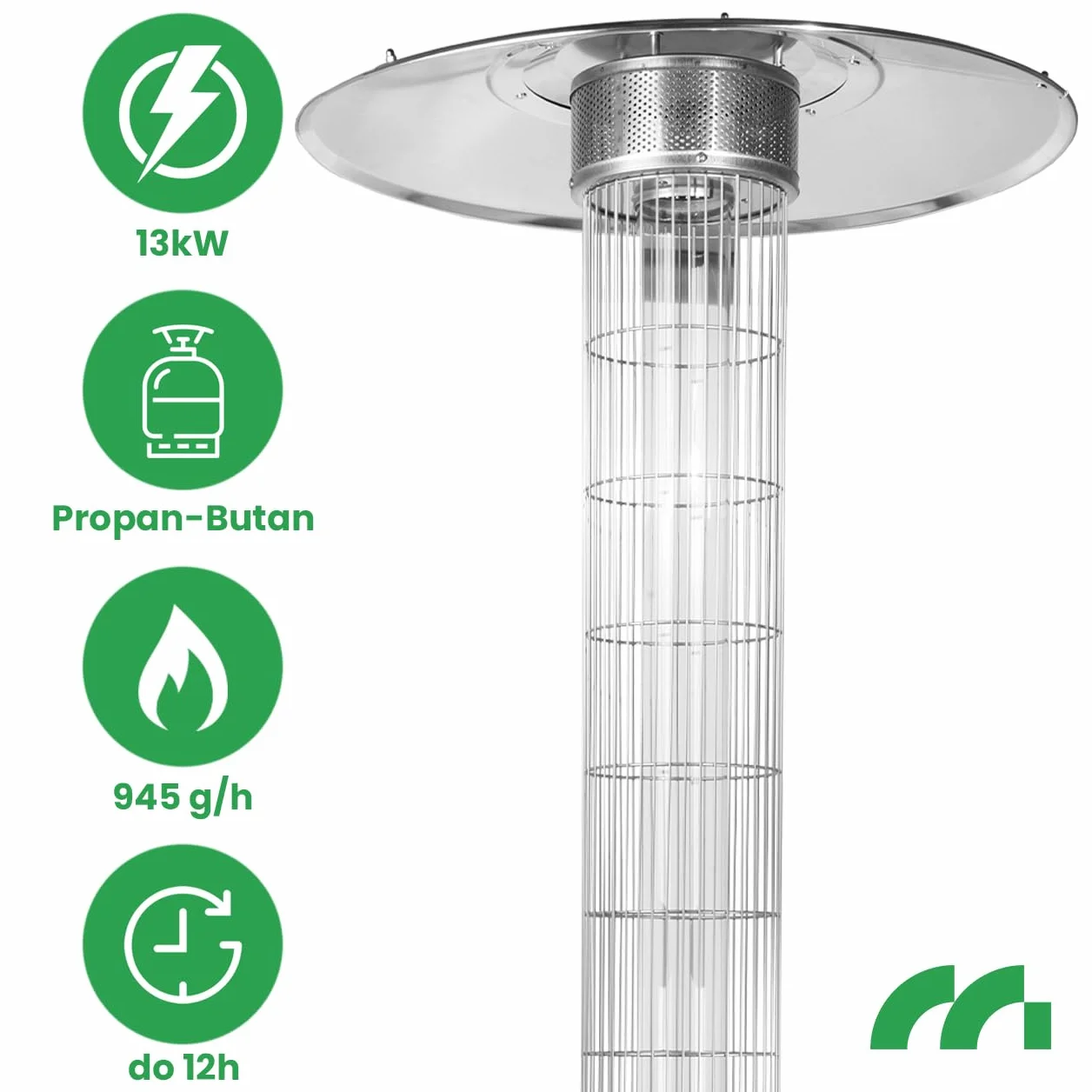 MalTec lampa grzewcza 13kW do 20m² grzejnik tarasowy na gaz stalowa osłona koła wąż
