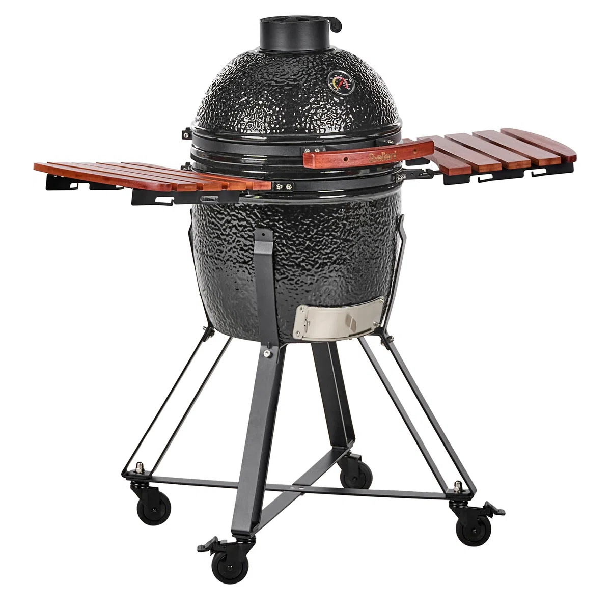 Ogrodowy grill węglowy ceramiczny na kółkach z pokrywą termometerem rusztem czarny Kamado