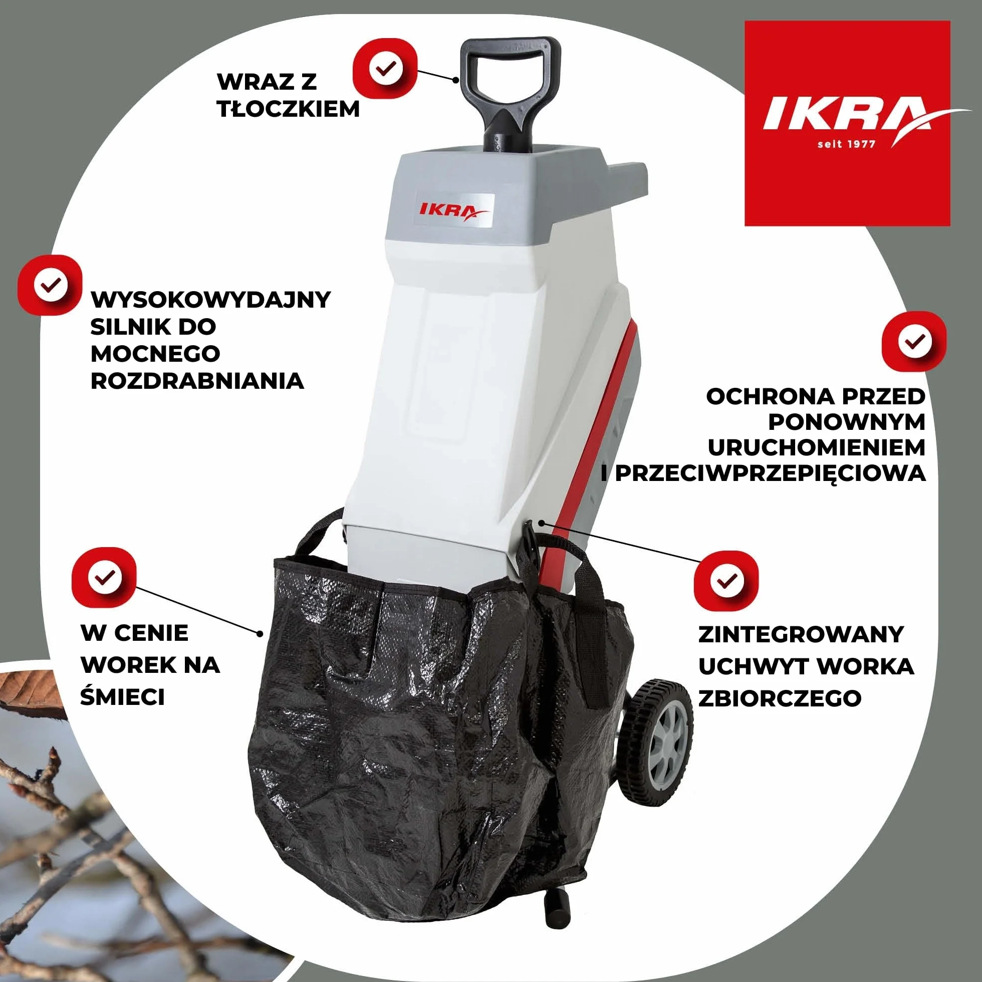 IKRA rozdrabniacz ogrodowy IMH 2500 2500W z torbą 45l