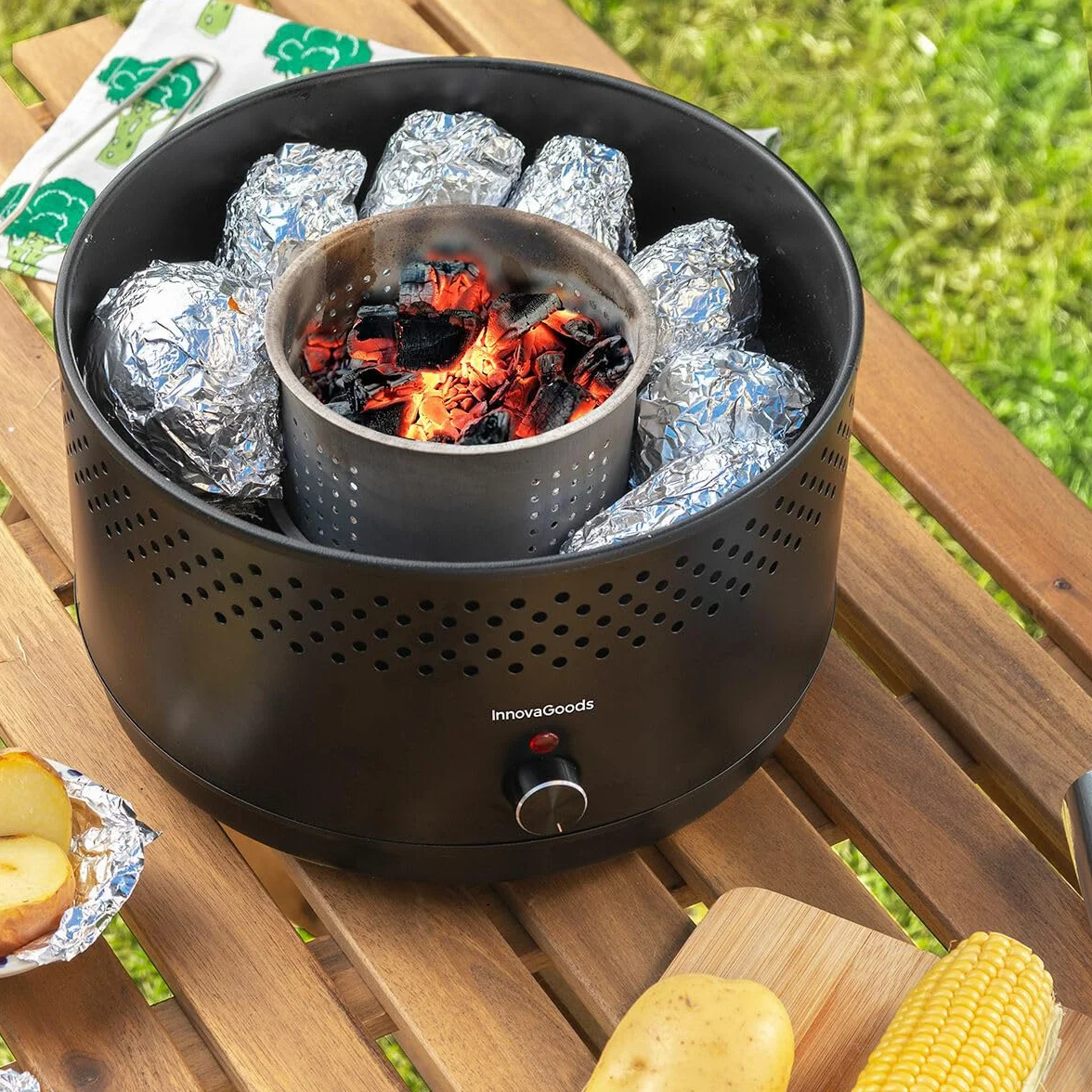 InnovaGoods® Grill stołowy, grill, bezdymny i bezzapachowy grill na węgiel drzewny, przenośny grill do wygodnego gotowania wewnątrz i na zewnątrz, z możliwością podłączenia baterii lub złącza USB-C