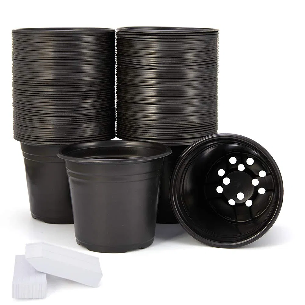 JERIA 100 sztuk doniczki na rośliny 0,5 galona, plastikowe doniczki do sadzonek kwiatów, pojemnik na rośliny doniczkę na nasiona, w zestawie 100 szt. etykiet na rośliny