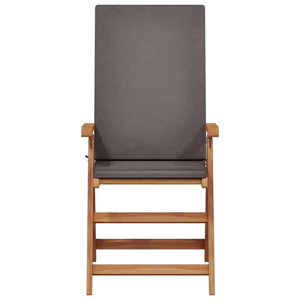 Krzesło ogrodowe, 6 sztuk, brązowe i szare, z litego drewna tekowego, 57 x 71,5 x 104 cm, z regulowanym oparciem, odporne na działanie warunków atmosferycznych, na balkon, taras i na zewnątrz